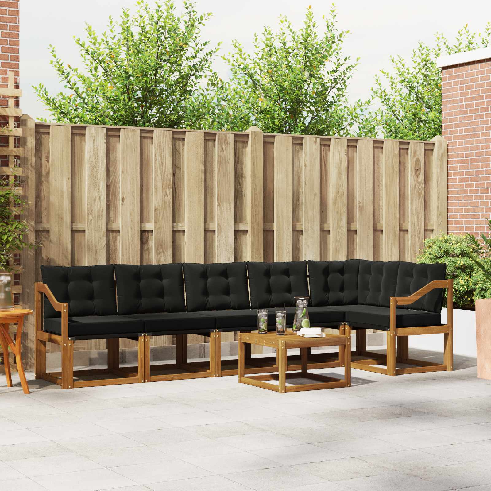 Set vanjskih sofa s jastukom 7 pcs Prirodna i crna