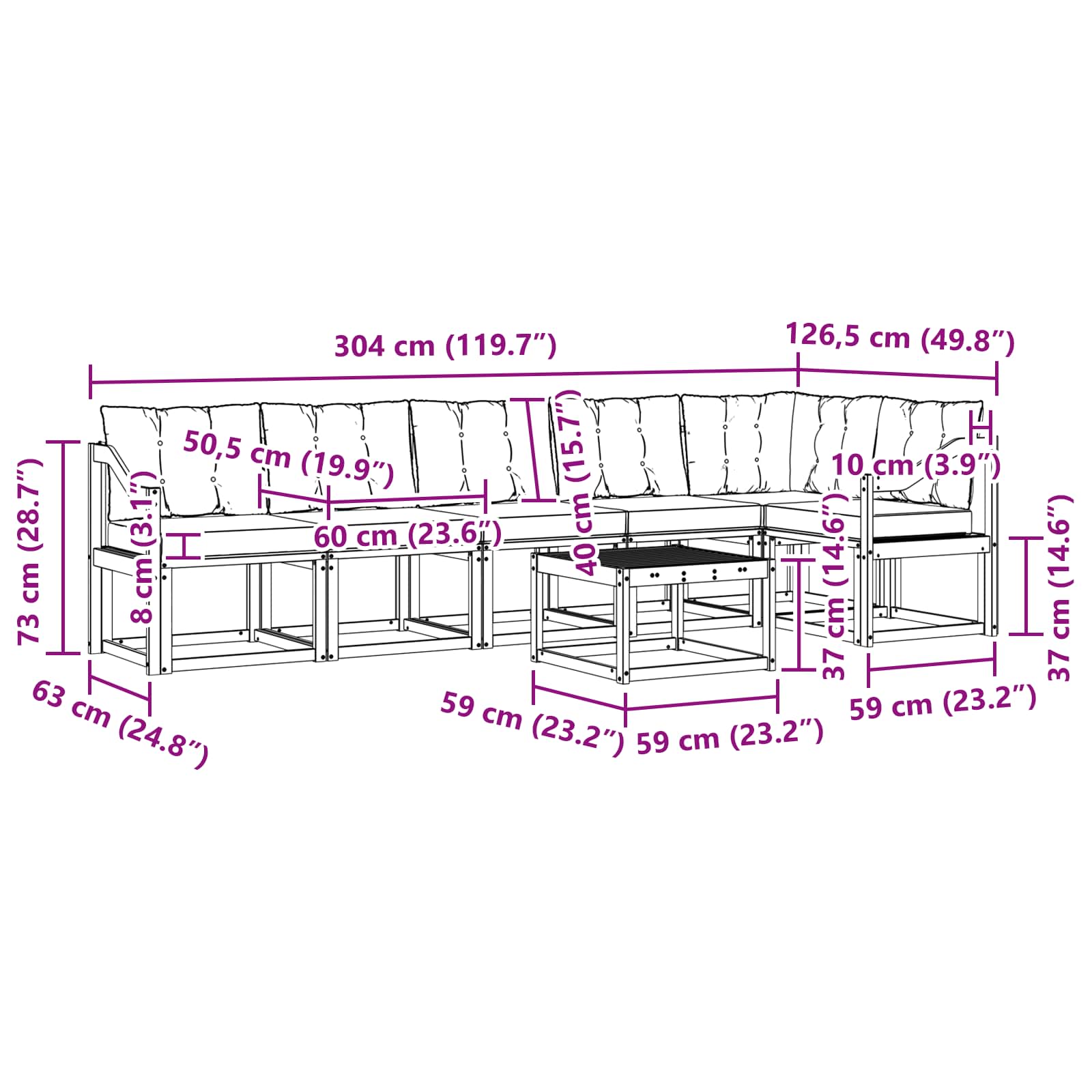 Set vanjskih sofa s jastukom 7 pcs Prirodna i crna