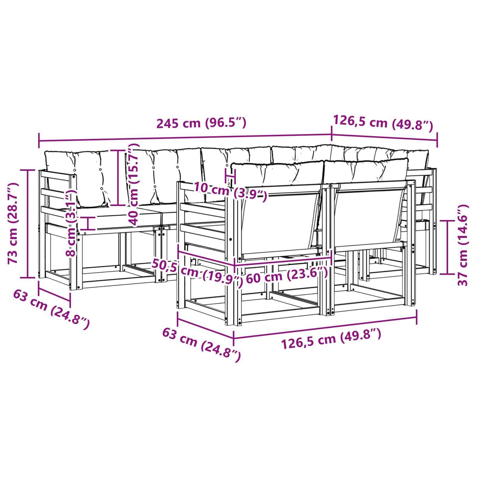 Set vanjskih sofa s jastukom 7 pcs Prirodna i crna