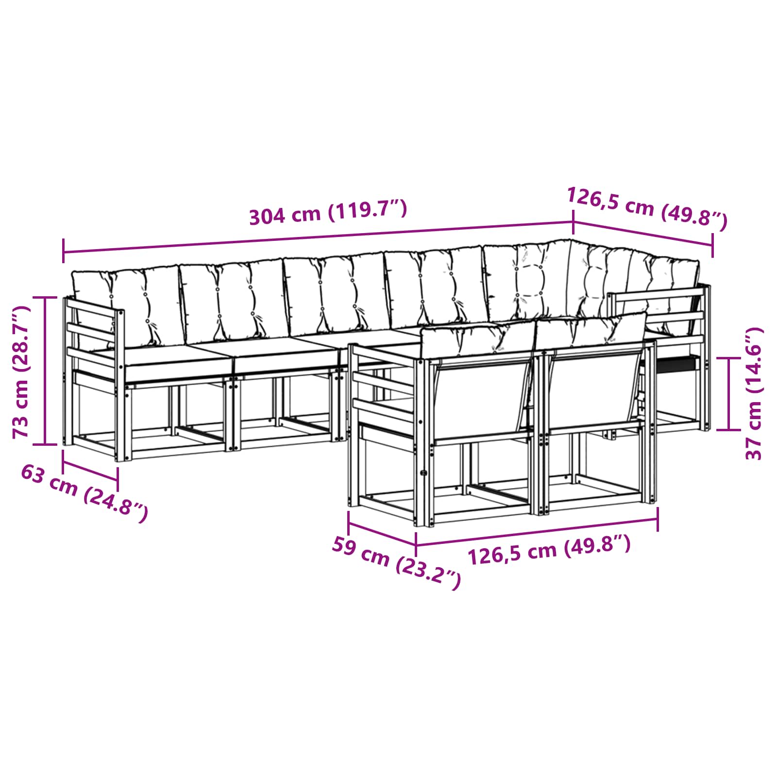 Set vanjskih sofa s jastukom 8 pcs Prirodna i crna