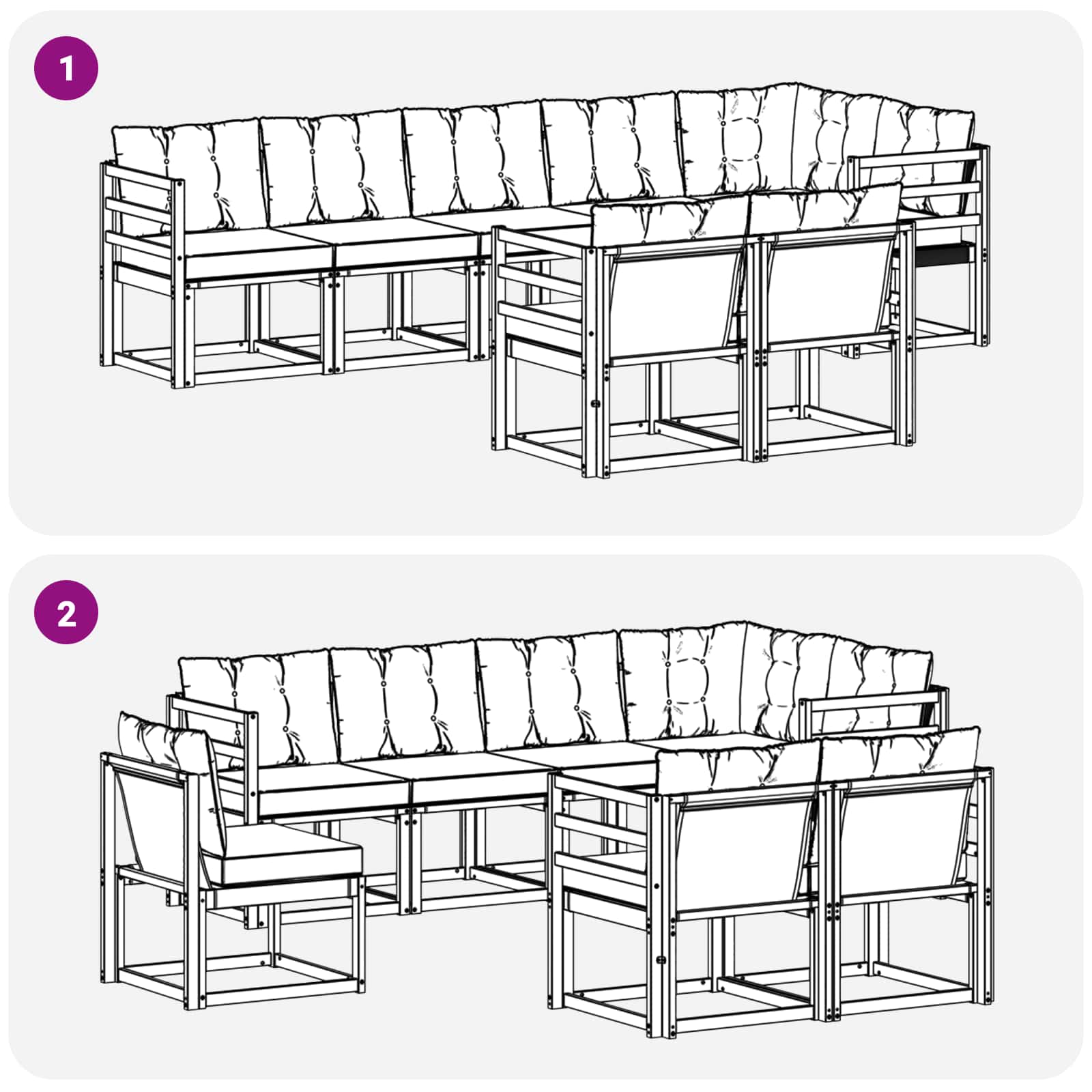 Set vanjskih sofa s jastukom 8 pcs Prirodna i crna