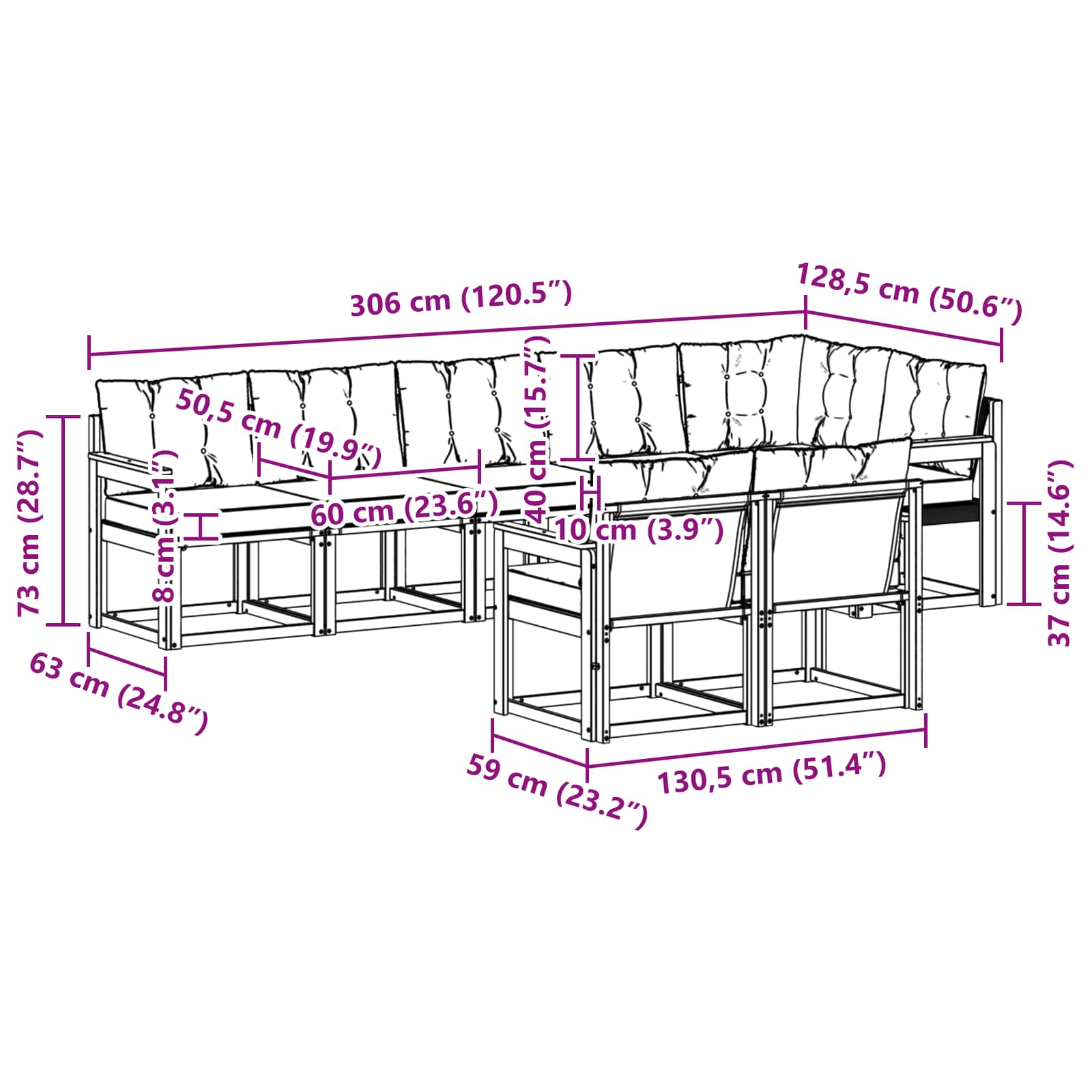 Set vanjskih sofa s jastukom 8 pcs Prirodna i crna