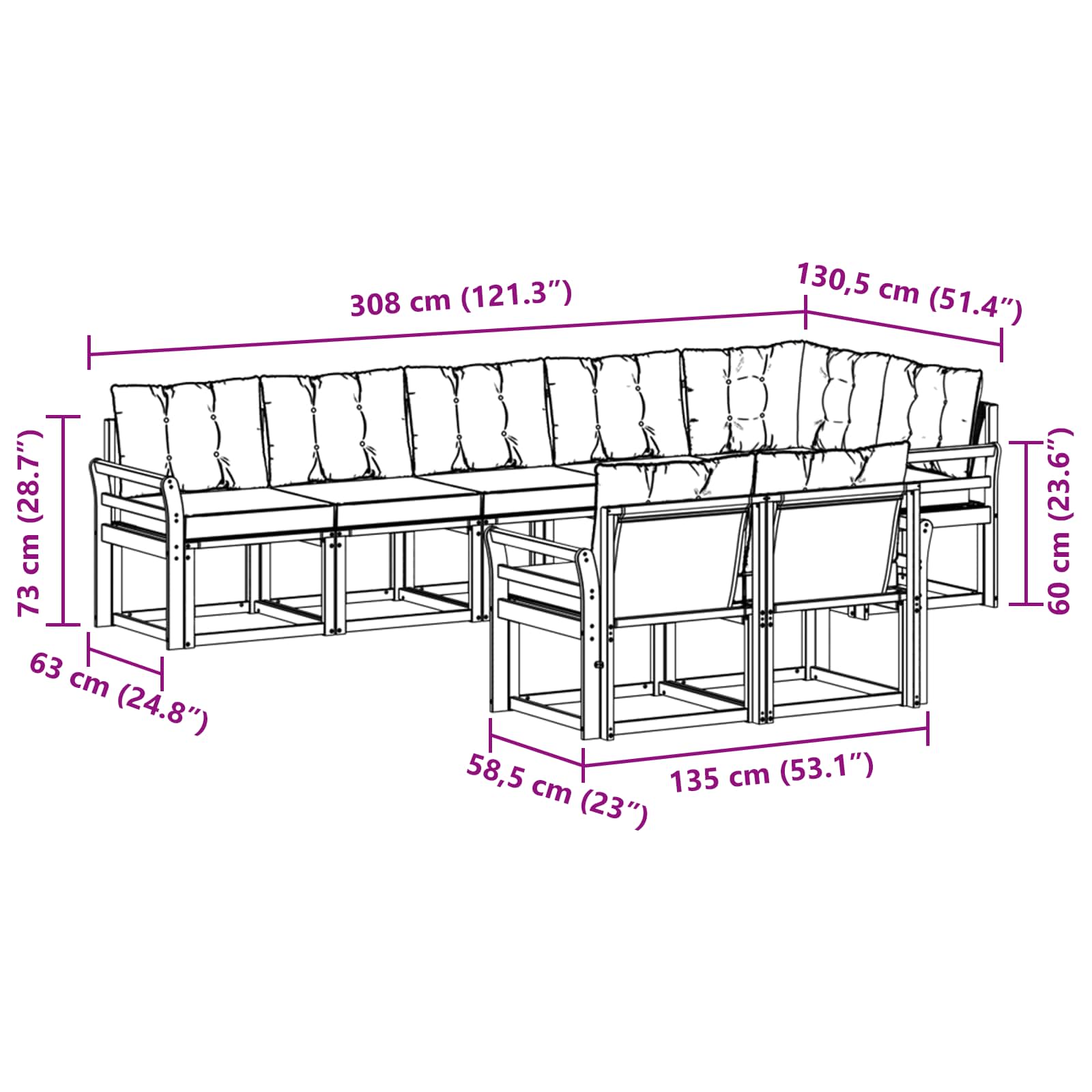 Set vanjskih sofa s jastukom 8 pcs Prirodna i crna