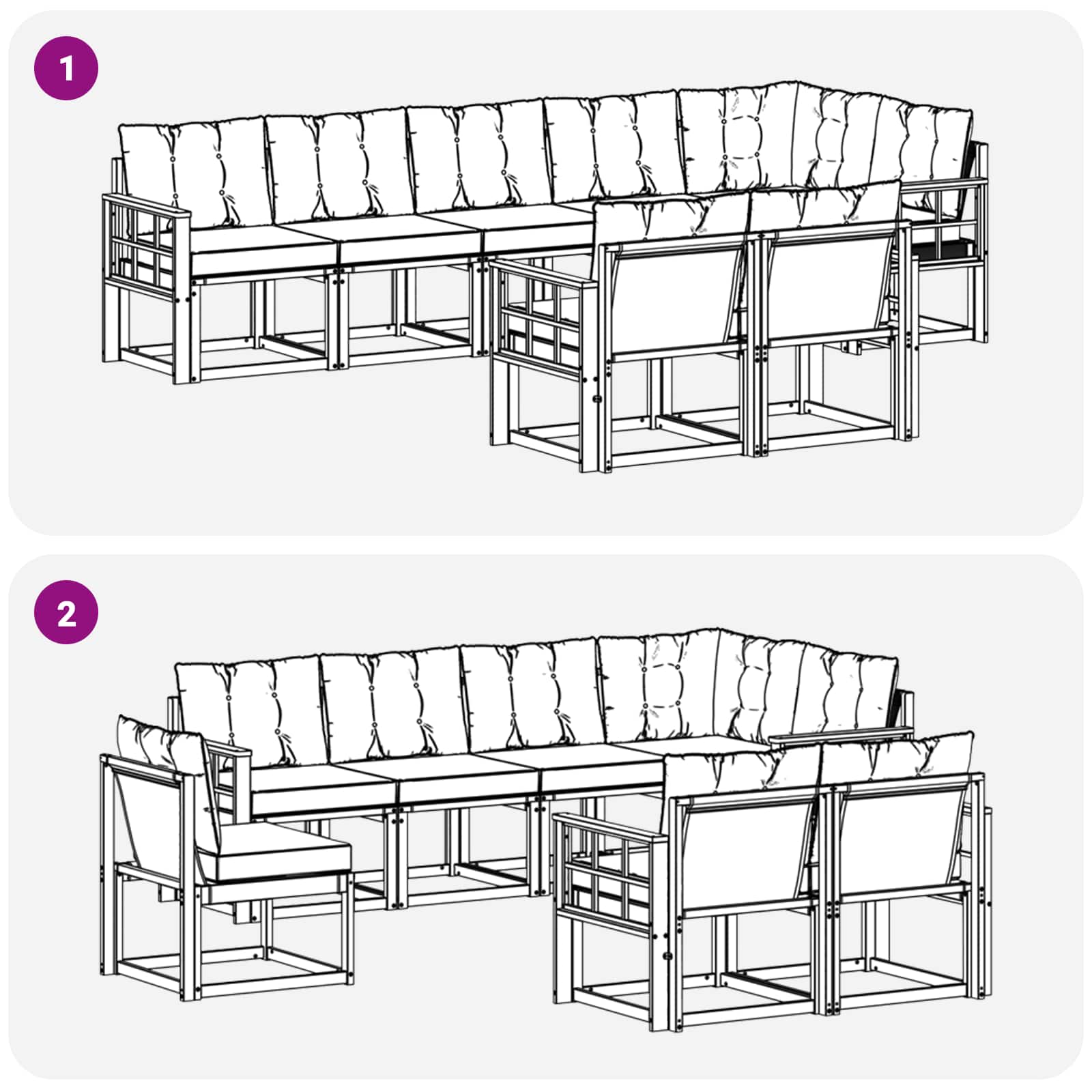 Set vanjskih sofa s jastukom 8 pcs Prirodna i crna