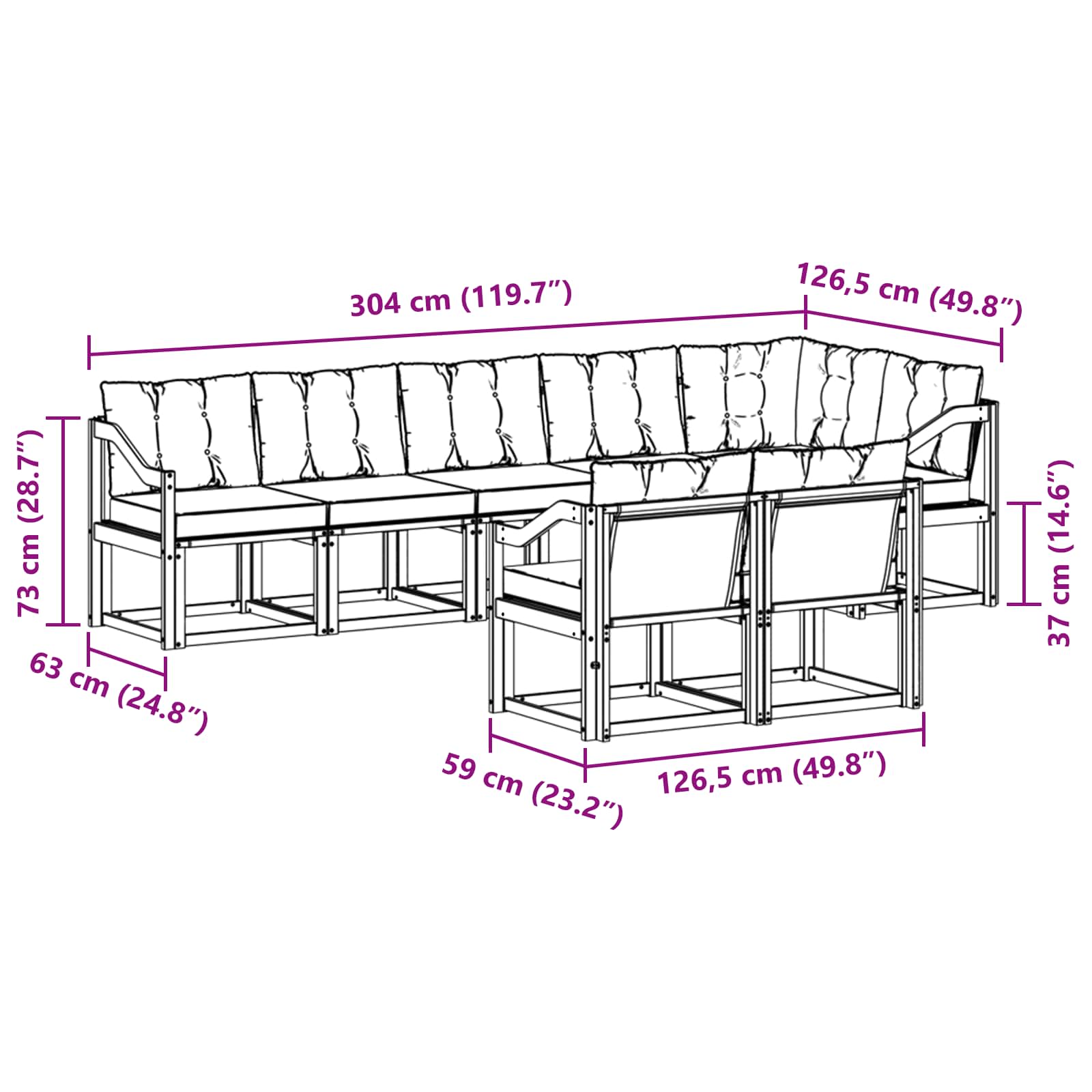 Set vanjskih sofa s jastukom 8 pcs Prirodna i crna