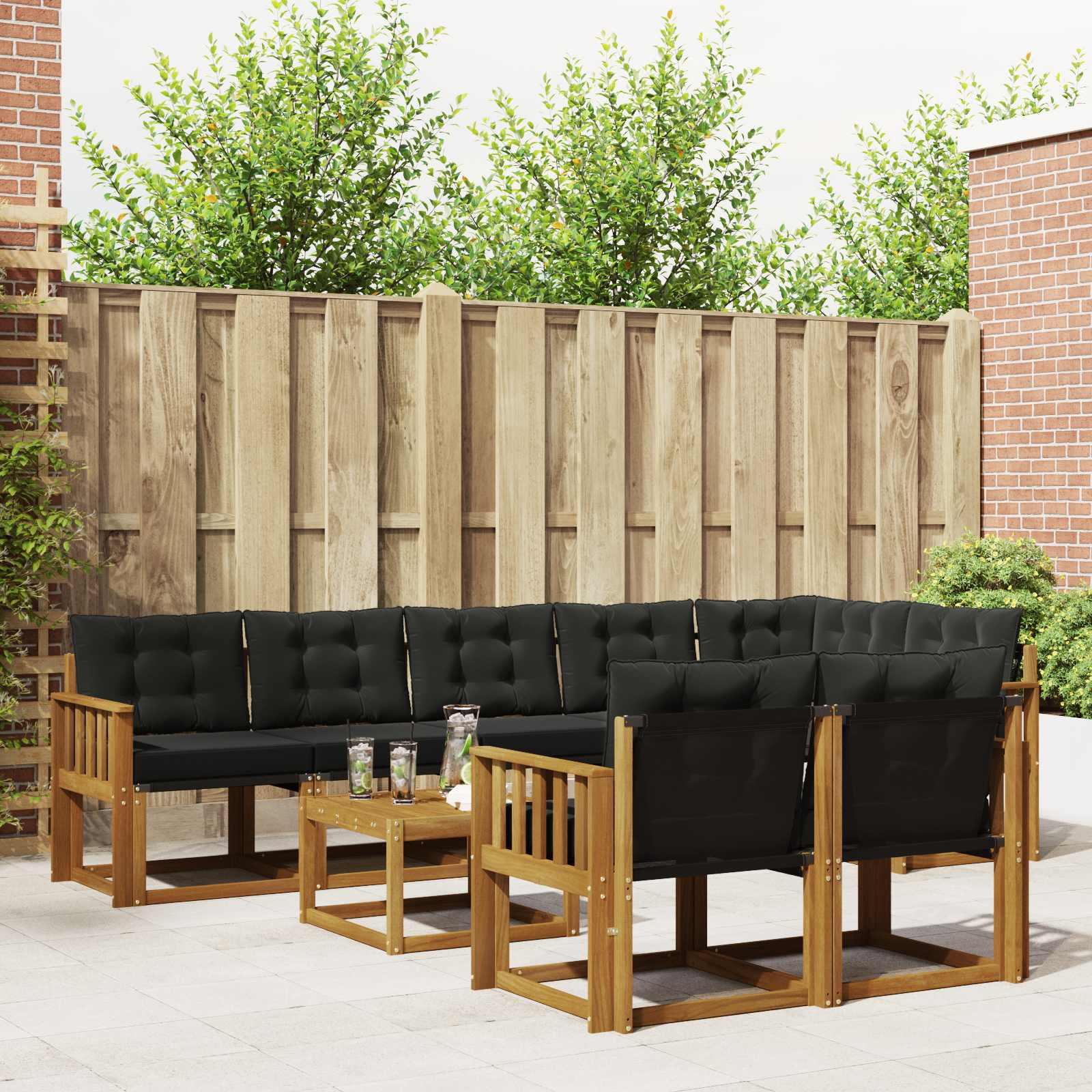 Set vanjskih sofa s jastukom 9 pcs Prirodna i crna
