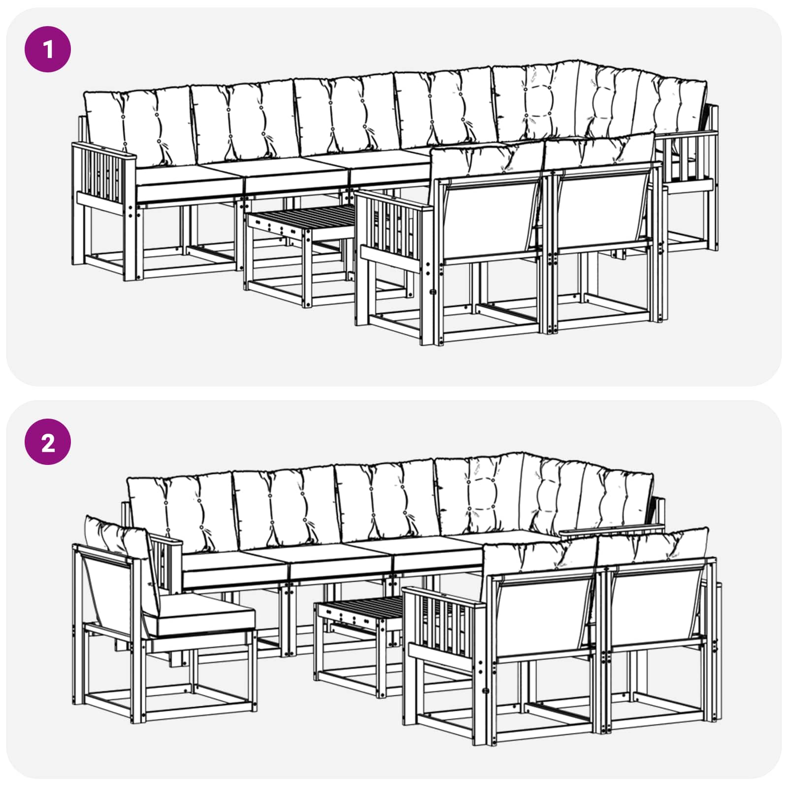Set vanjskih sofa s jastukom 9 pcs Prirodna i crna