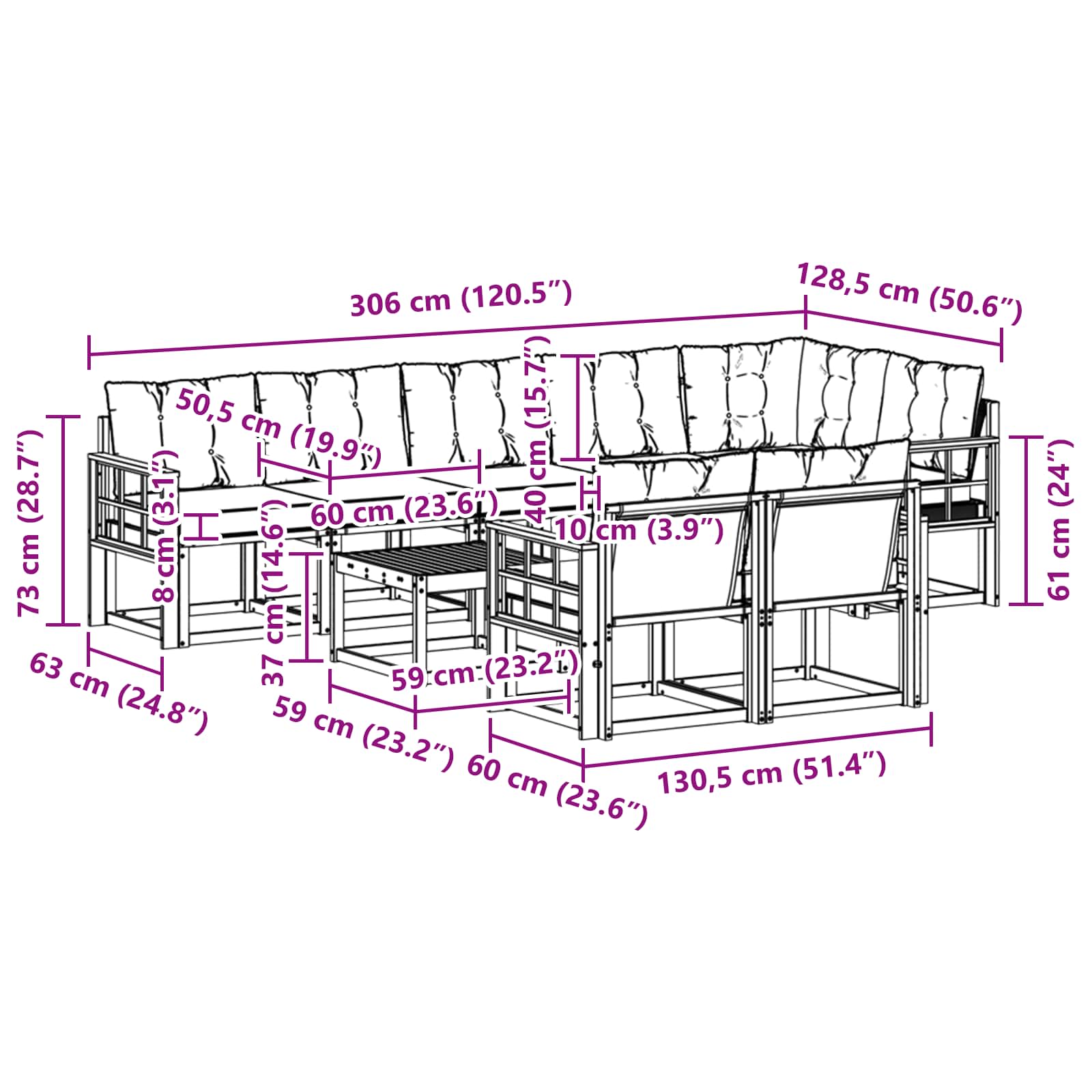 Set vanjskih sofa s jastukom 9 pcs Prirodna i crna