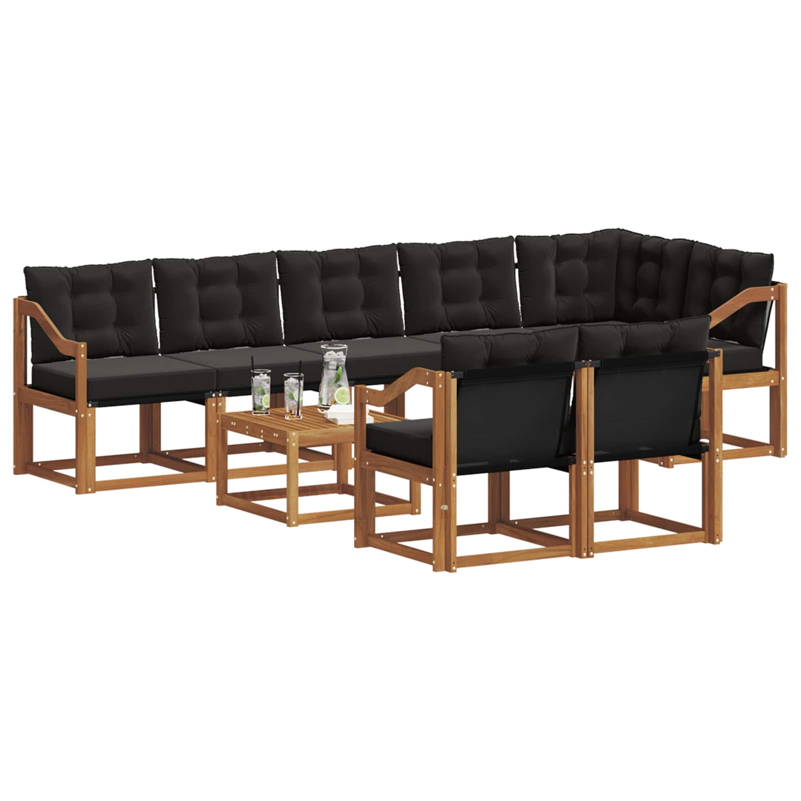Set vanjskih sofa s jastukom 9 pcs Prirodna i crna