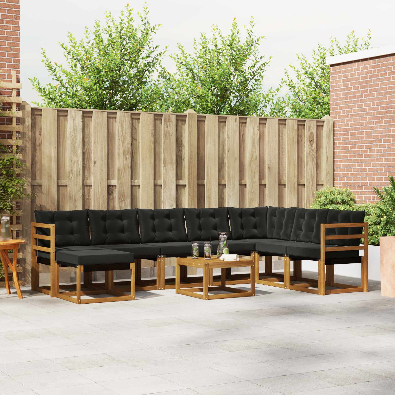 Set vanjskih sofa s jastukom 9 pcs Prirodna i crna