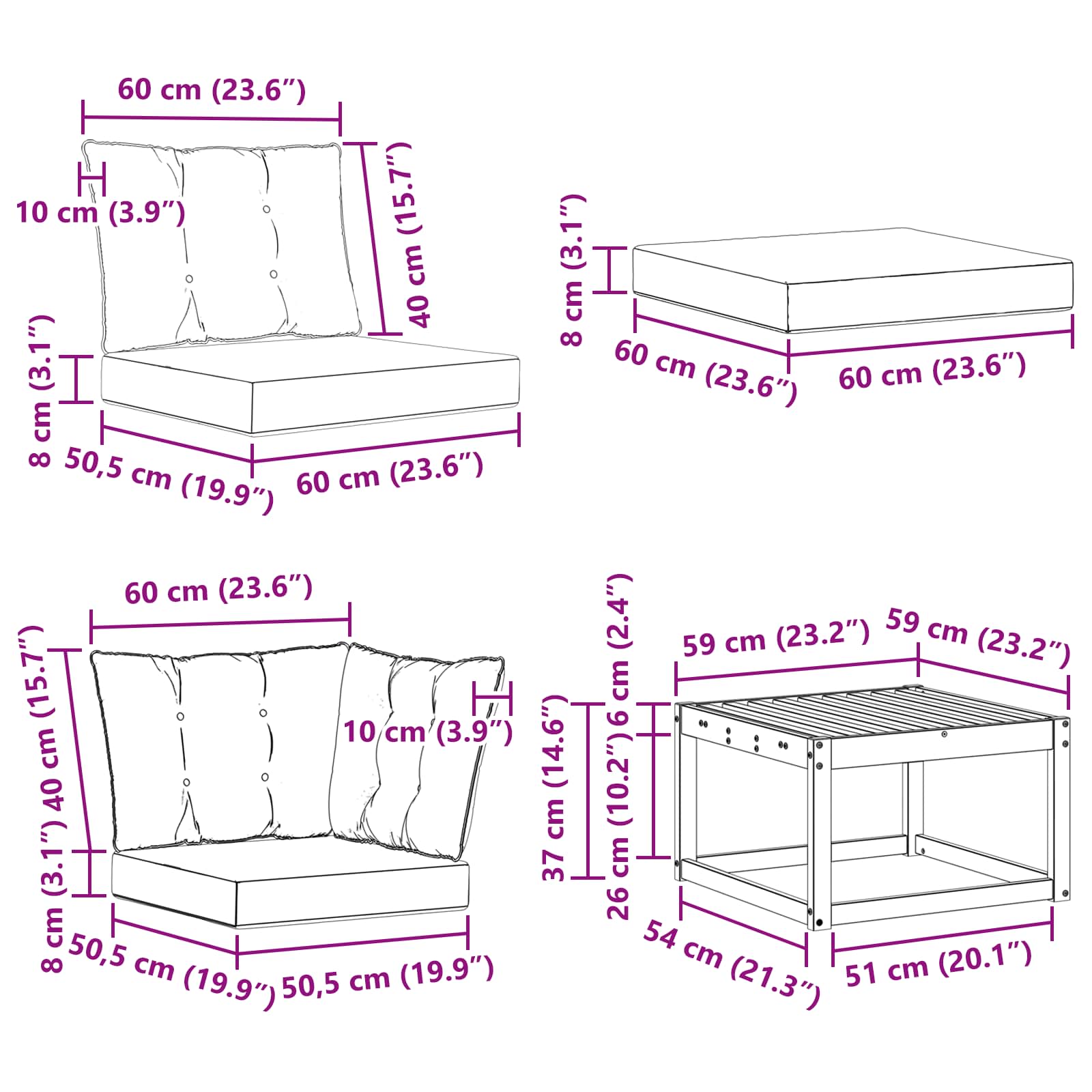 Set vanjskih sofa s jastukom 9 pcs Prirodna i crna