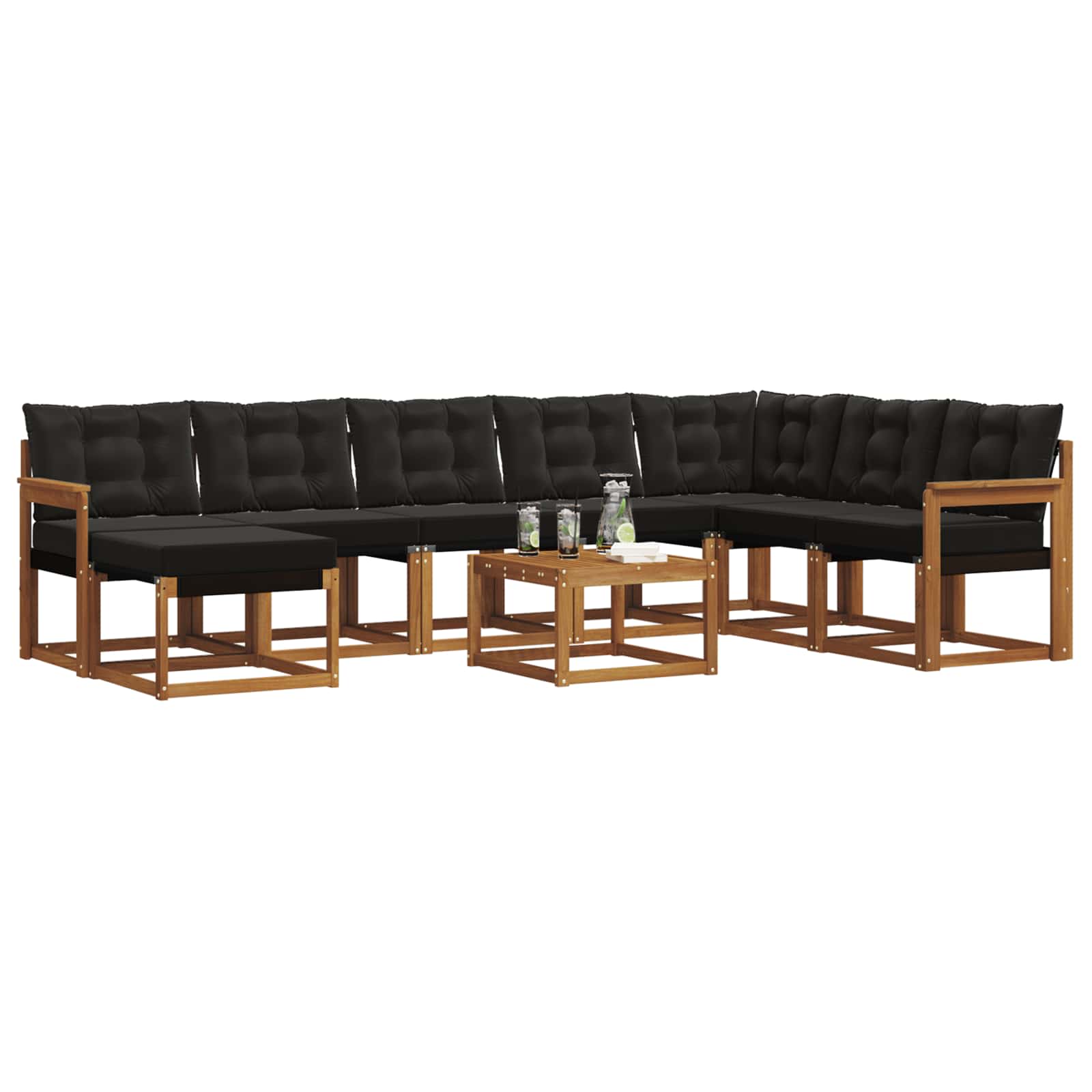 Set vanjskih sofa s jastukom 9 pcs Prirodna i crna