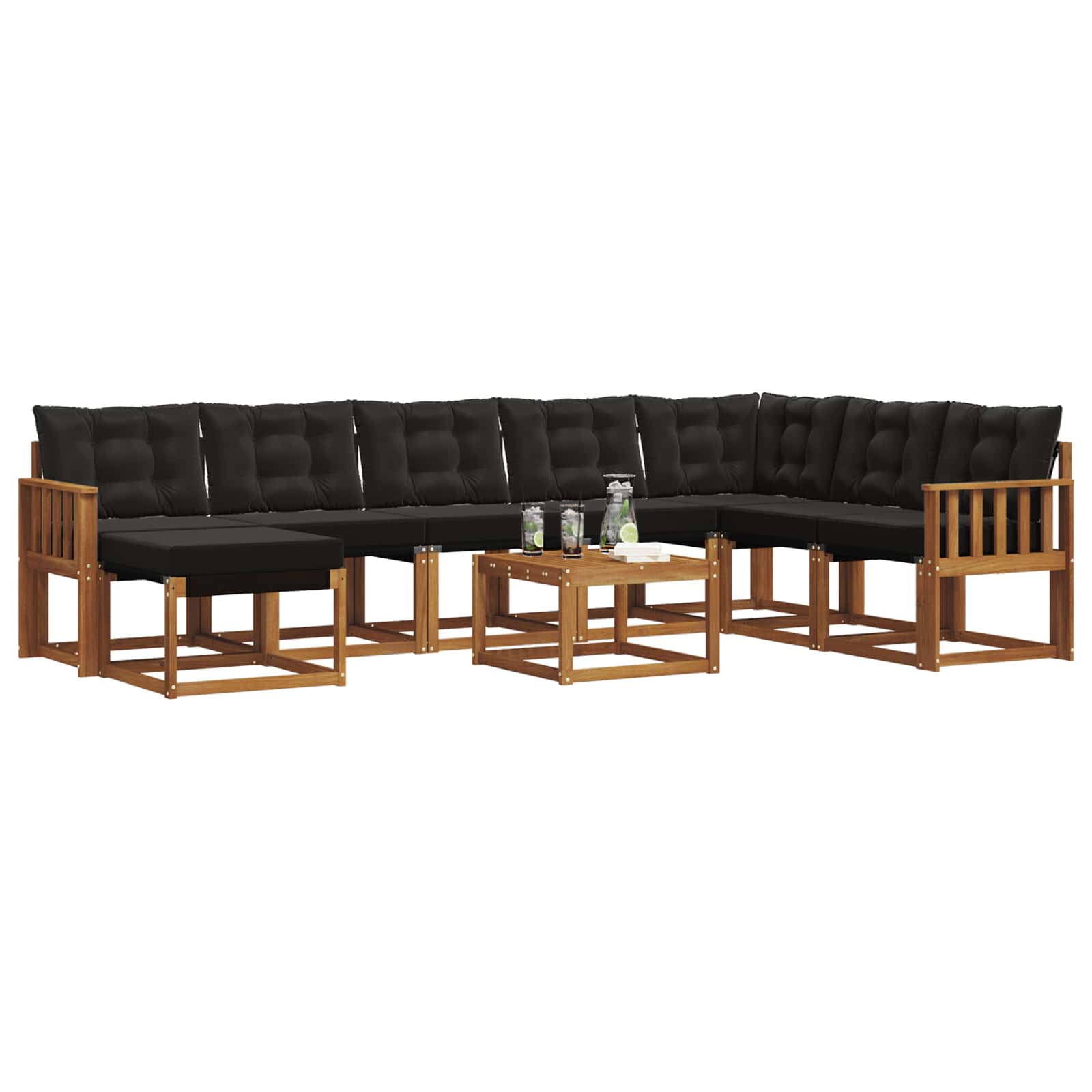 Set vanjskih sofa s jastukom 9 pcs Prirodna i crna