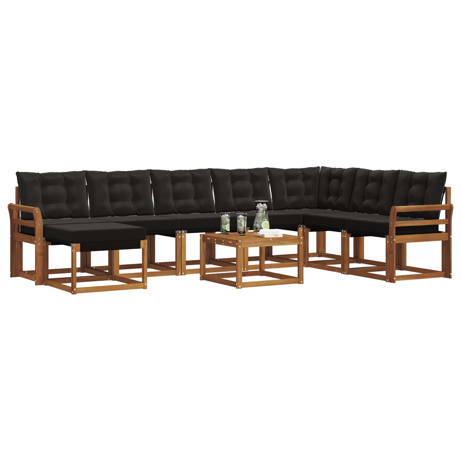 Set vanjskih sofa s jastukom 9 pcs Prirodna i crna