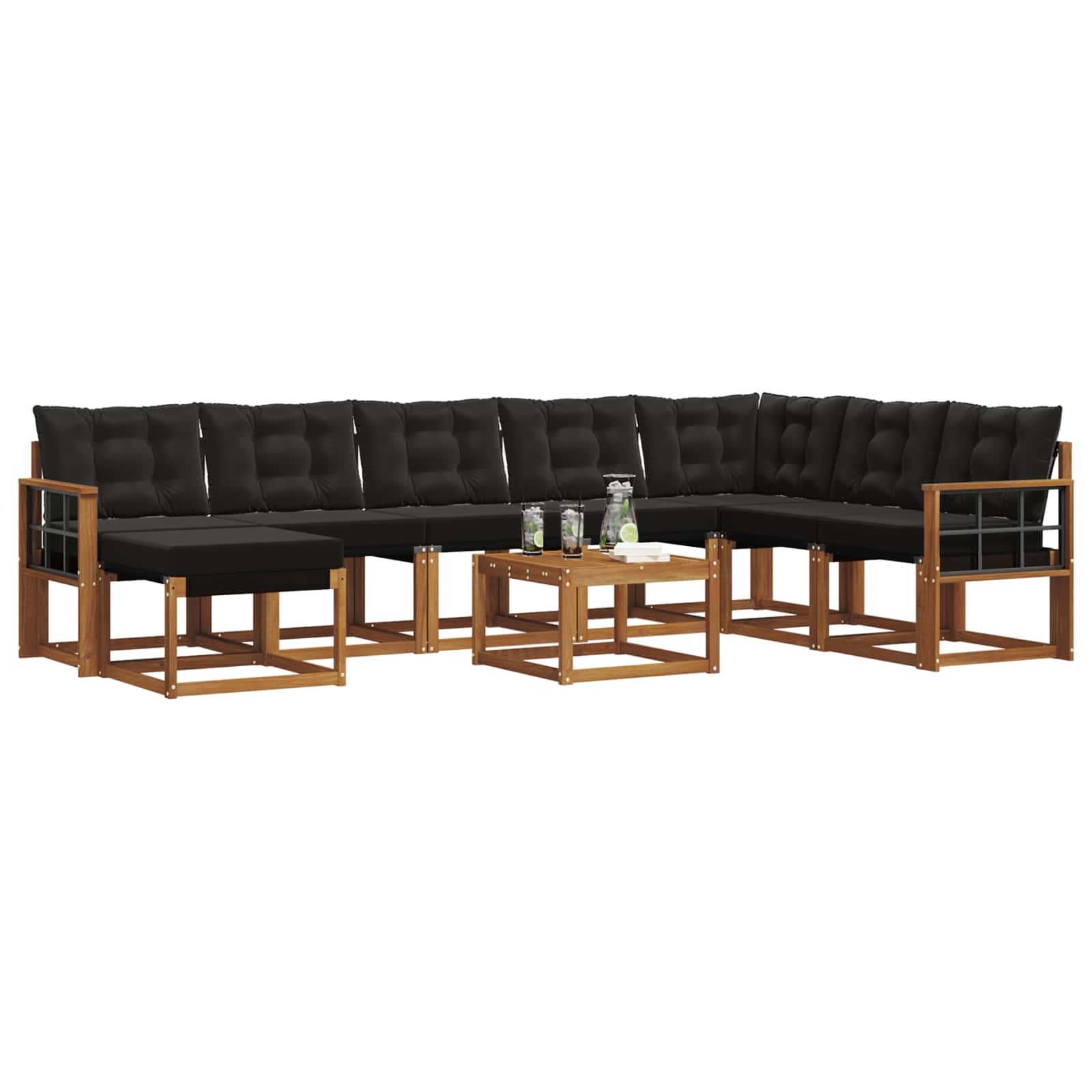 Set vanjskih sofa s jastukom 9 pcs Prirodna i crna