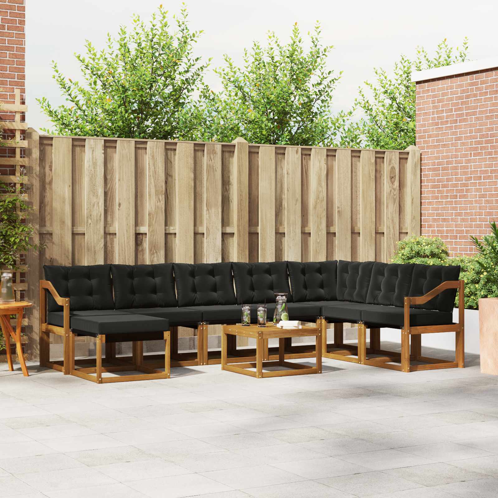 Set vanjskih sofa s jastukom 9 pcs Prirodna i crna