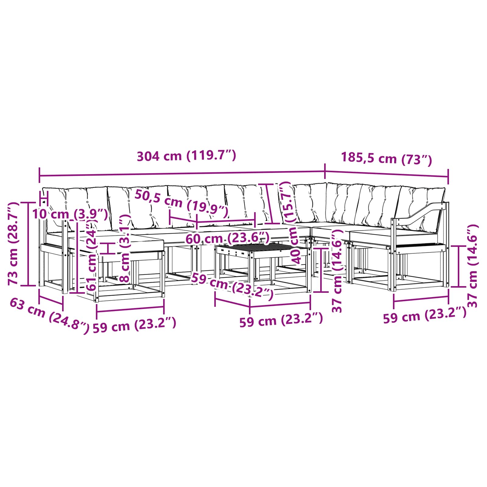 Set vanjskih sofa s jastukom 9 pcs Prirodna i crna
