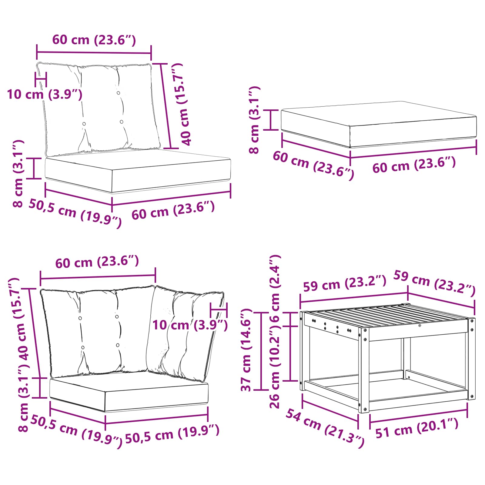 Set vanjskih sofa s jastukom 9 pcs Prirodna i crna