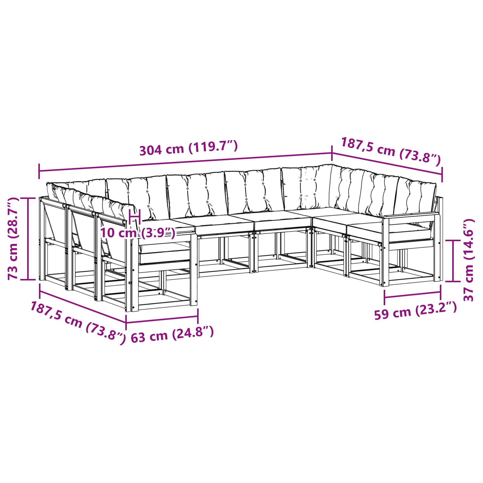 Set vanjskih sofa 9 pcs Prirodna i krem Čvrsto drvo akacije