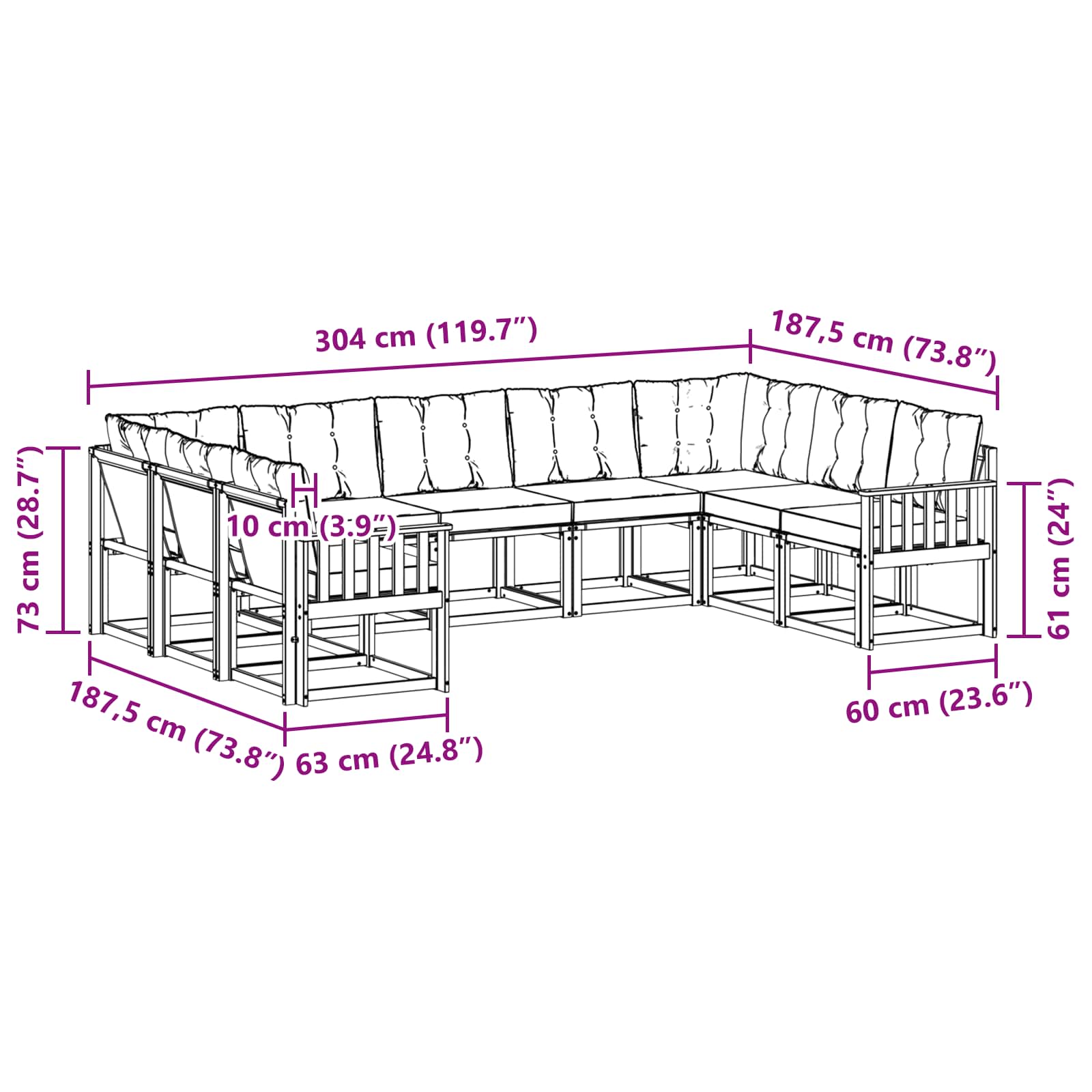 Set vanjskih sofa 9 pcs Prirodna i krem Čvrsto drvo akacije