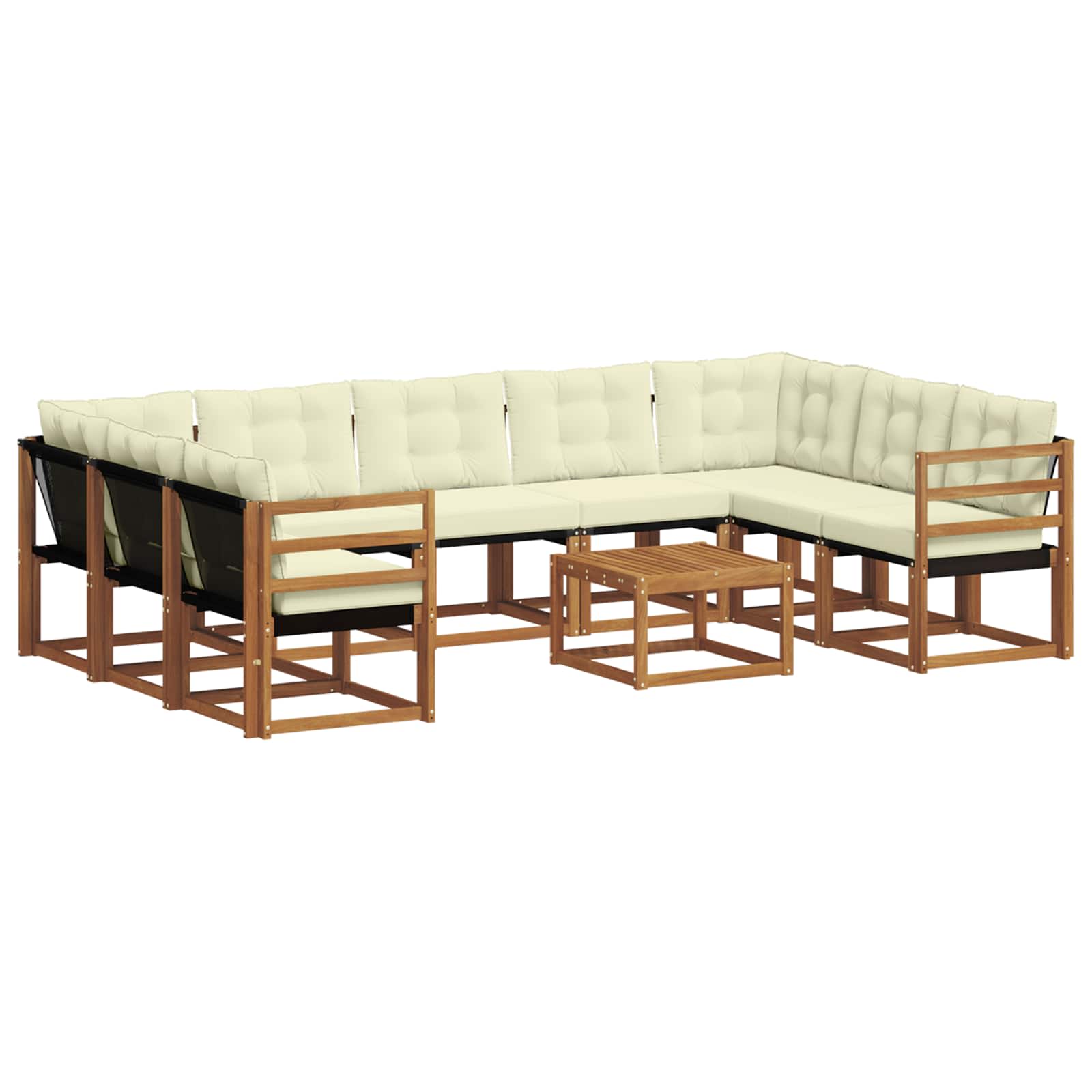 Set vanjskih sofa 10 pcs Prirodna i krem Čvrsto drvo akacije