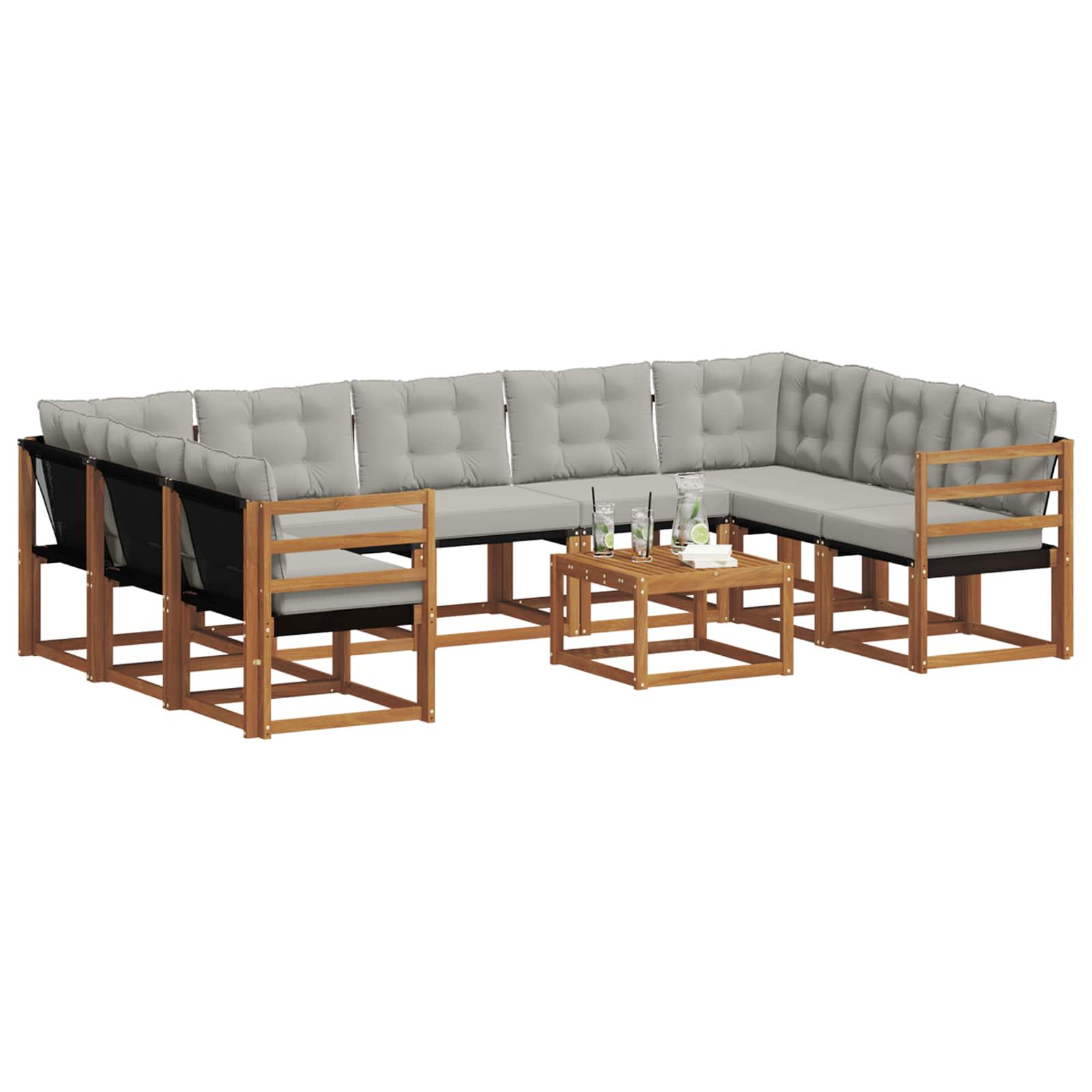 Set vanjskih sofa s jastukom 10 pcs Prirodna i svijetlo siva