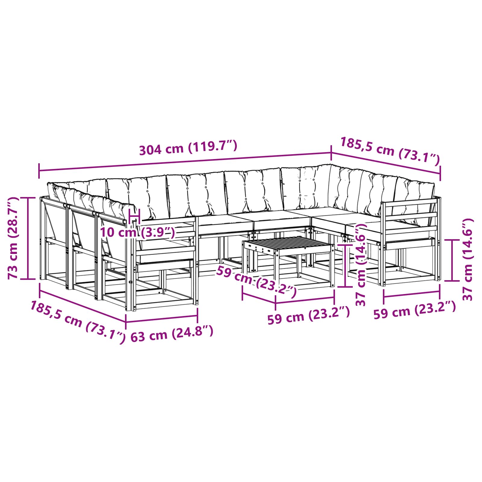 Set vanjskih sofa s jastukom 10 pcs Prirodna i svijetlo siva
