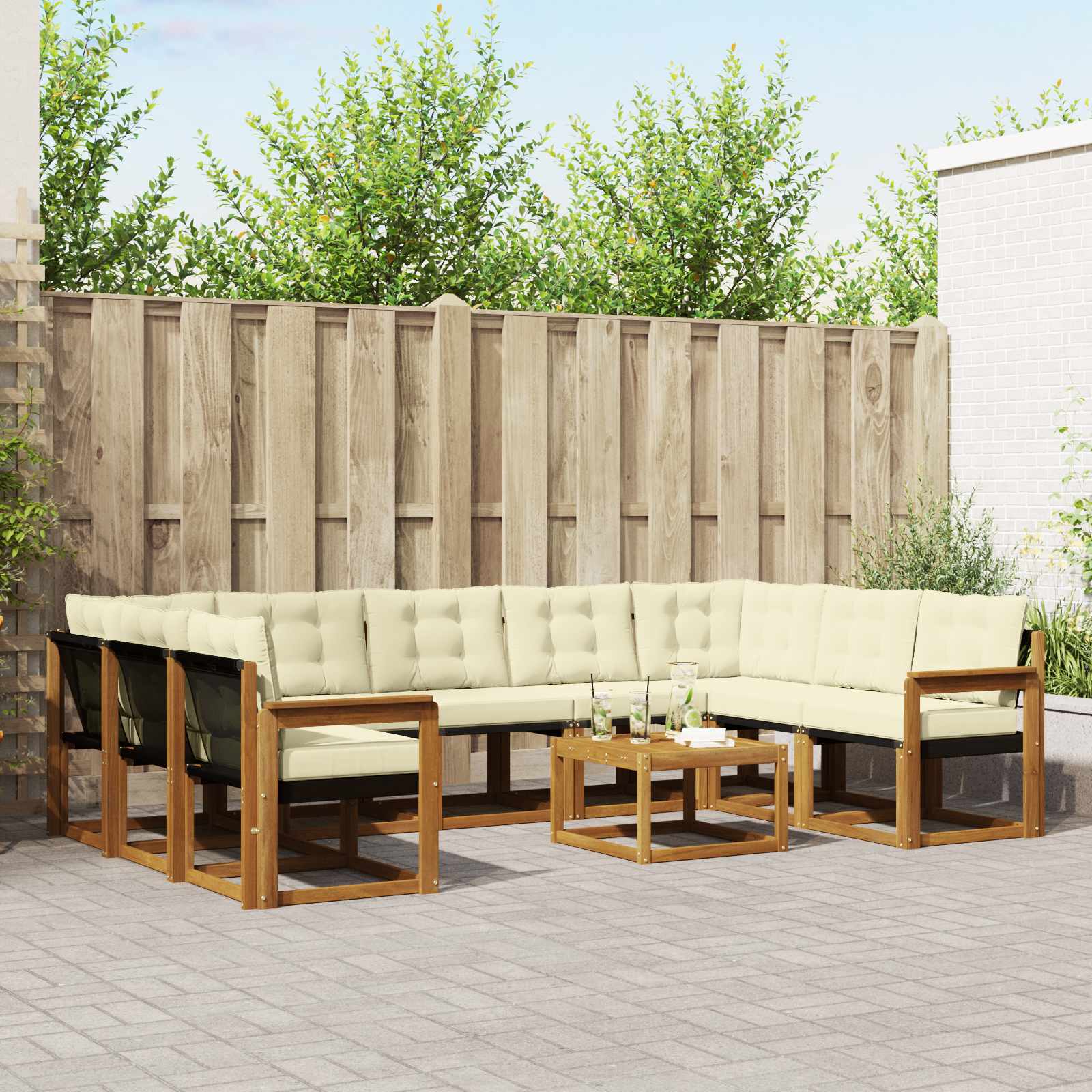 Set vanjskih sofa 10 pcs Prirodna i krem Čvrsto drvo akacije