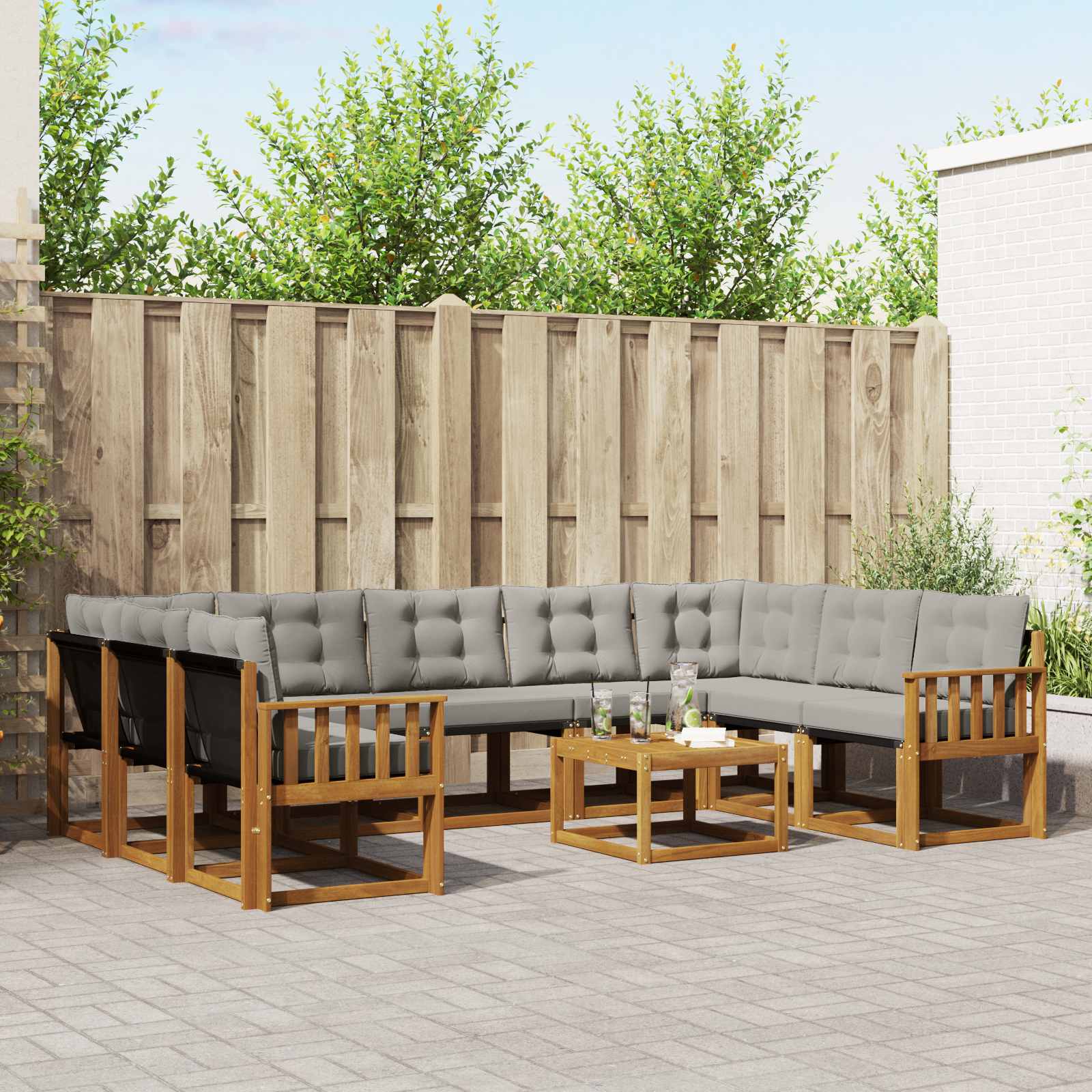Set vanjskih sofa s jastukom 10 pcs Prirodna i svijetlo siva