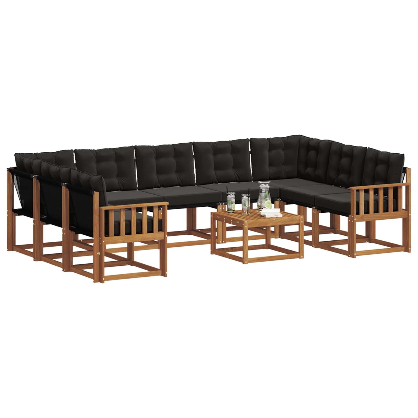 Set vanjskih sofa 10 pcs Prirodna i crna Čvrsto drvo akacije
