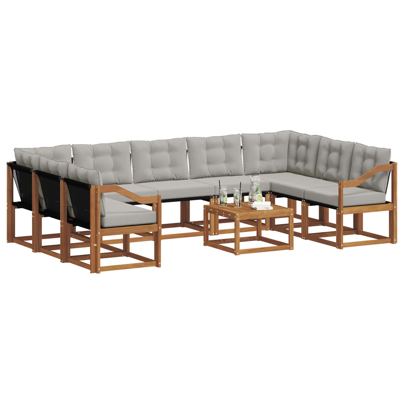 Set vanjskih sofa s jastukom 10 pcs Prirodna i svijetlo siva
