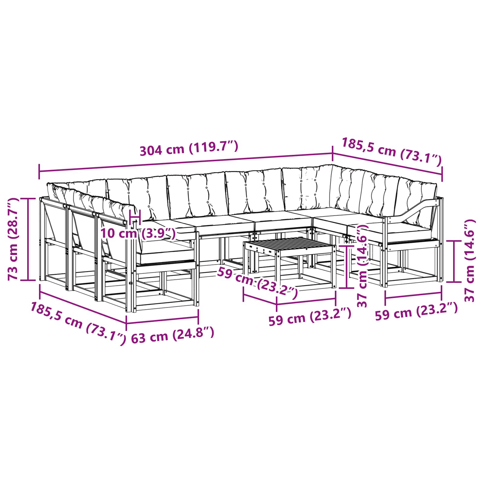 Set vanjskih sofa s jastukom 10 pcs Prirodna i svijetlo siva