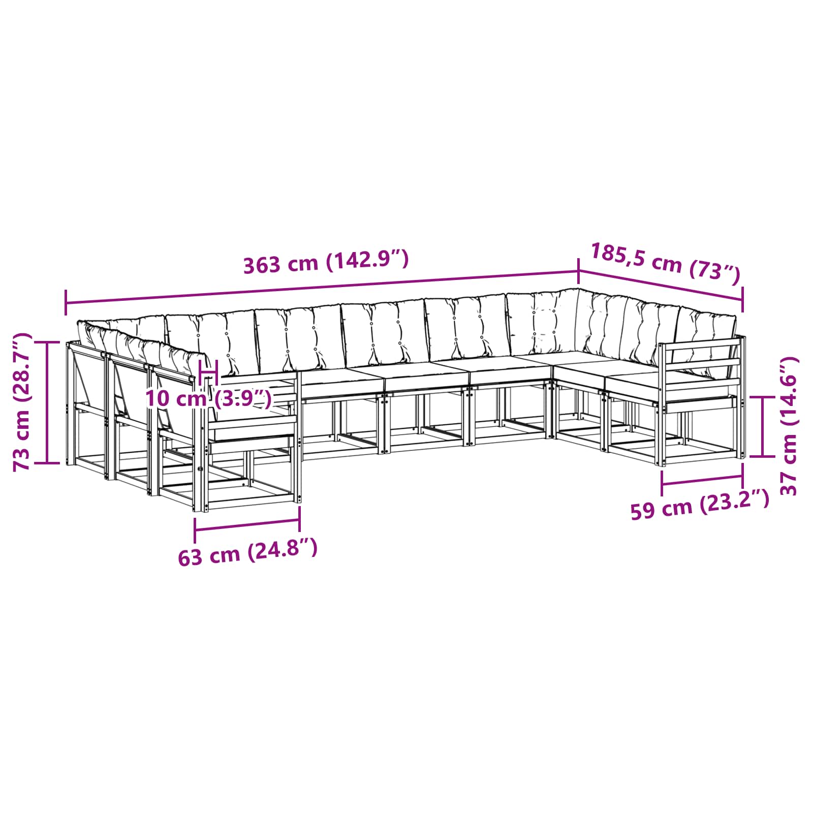 Set vanjskih sofa s jastukom 10 pcs Prirodna i crna