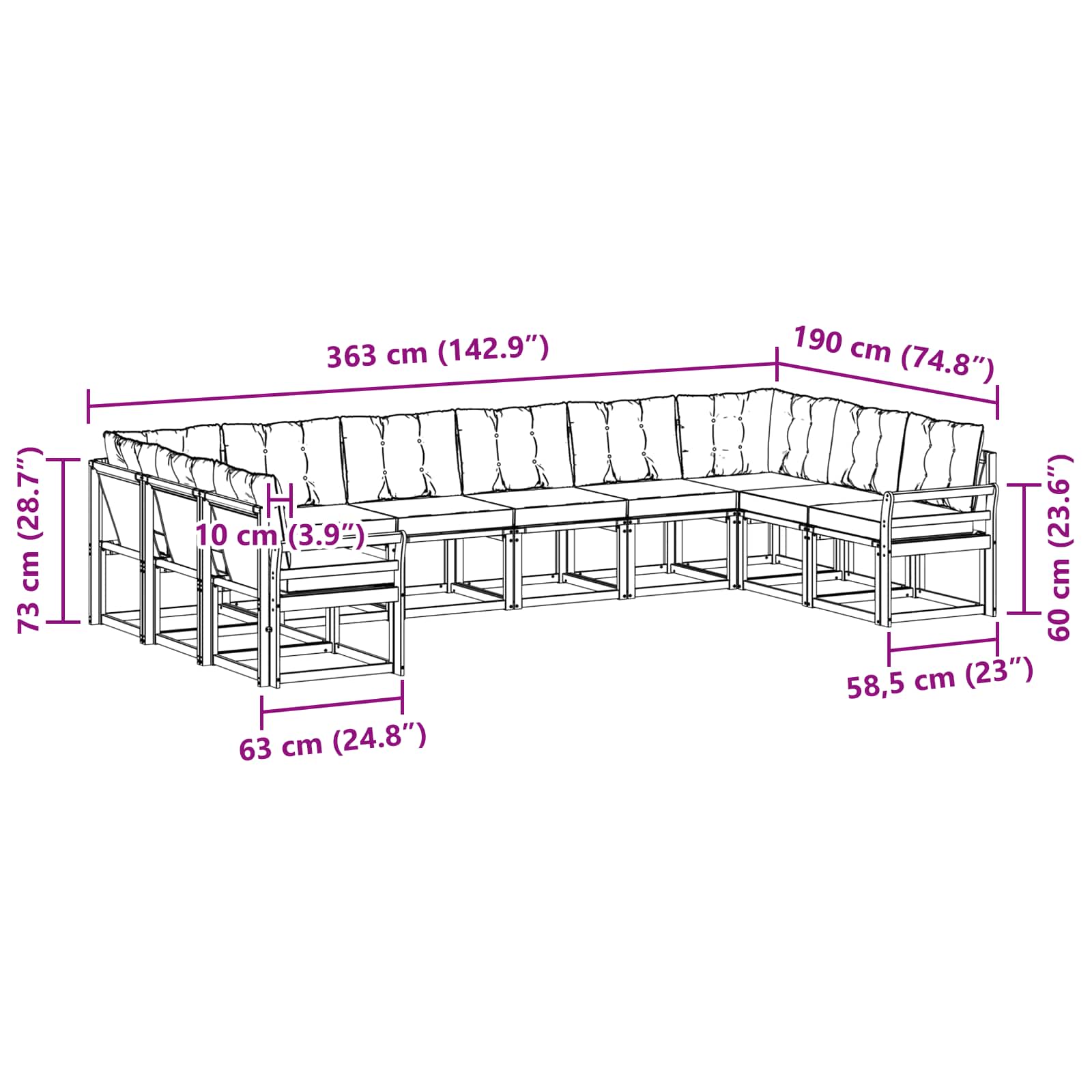 Set vanjskih sofa s jastukom 10 pcs Prirodna i crna