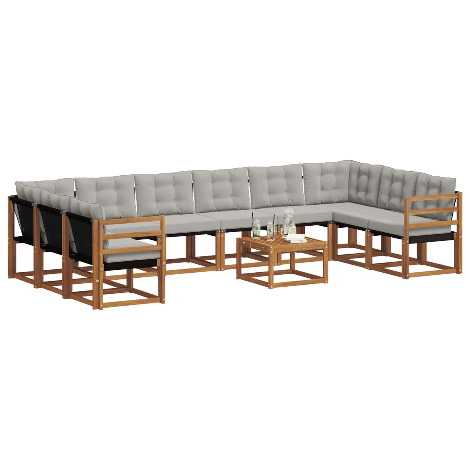 Set vanjskih sofa s jastukom 11 pcs Prirodna i svijetlo siva
