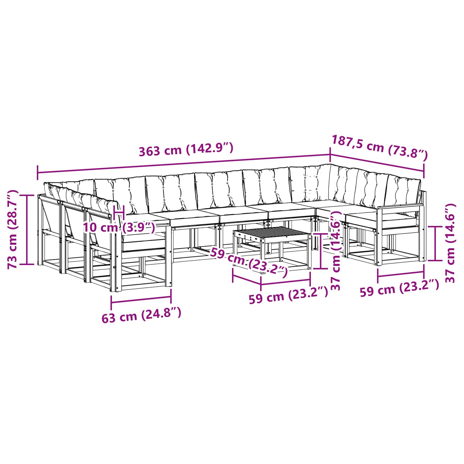 Set vanjskih sofa s jastukom 11 pcs Prirodna i svijetlo siva