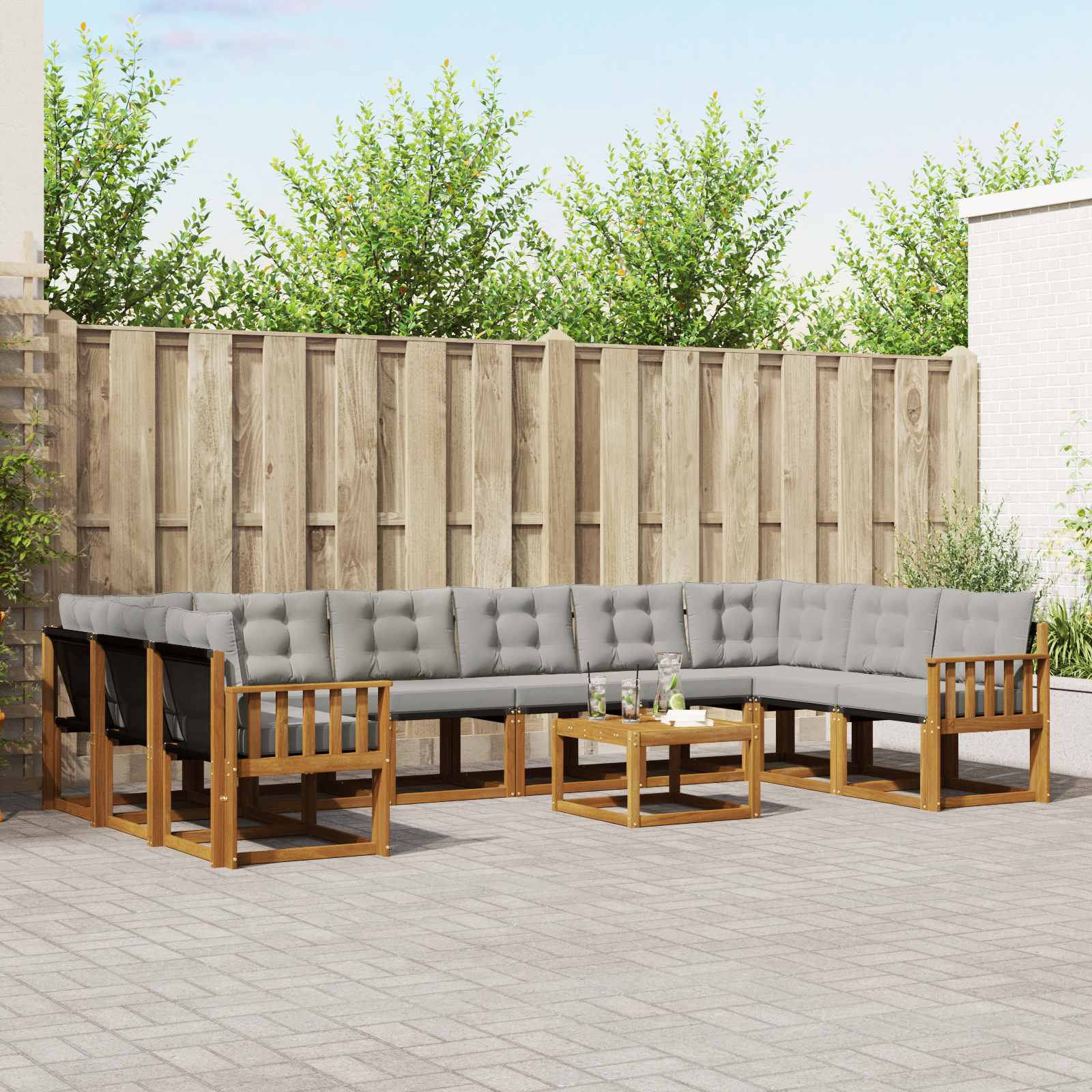Set vanjskih sofa s jastukom 11 pcs Prirodna i svijetlo siva