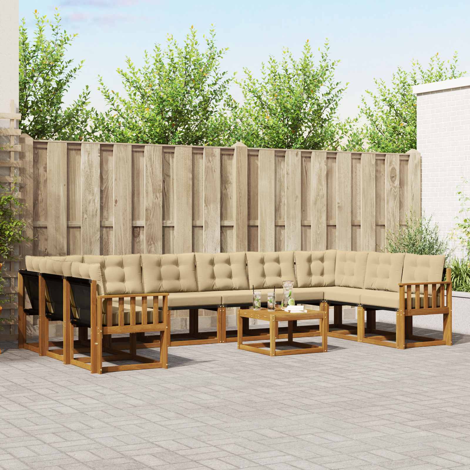 Set vanjskih sofa s jastukom 11 pcs Prirodna i bež