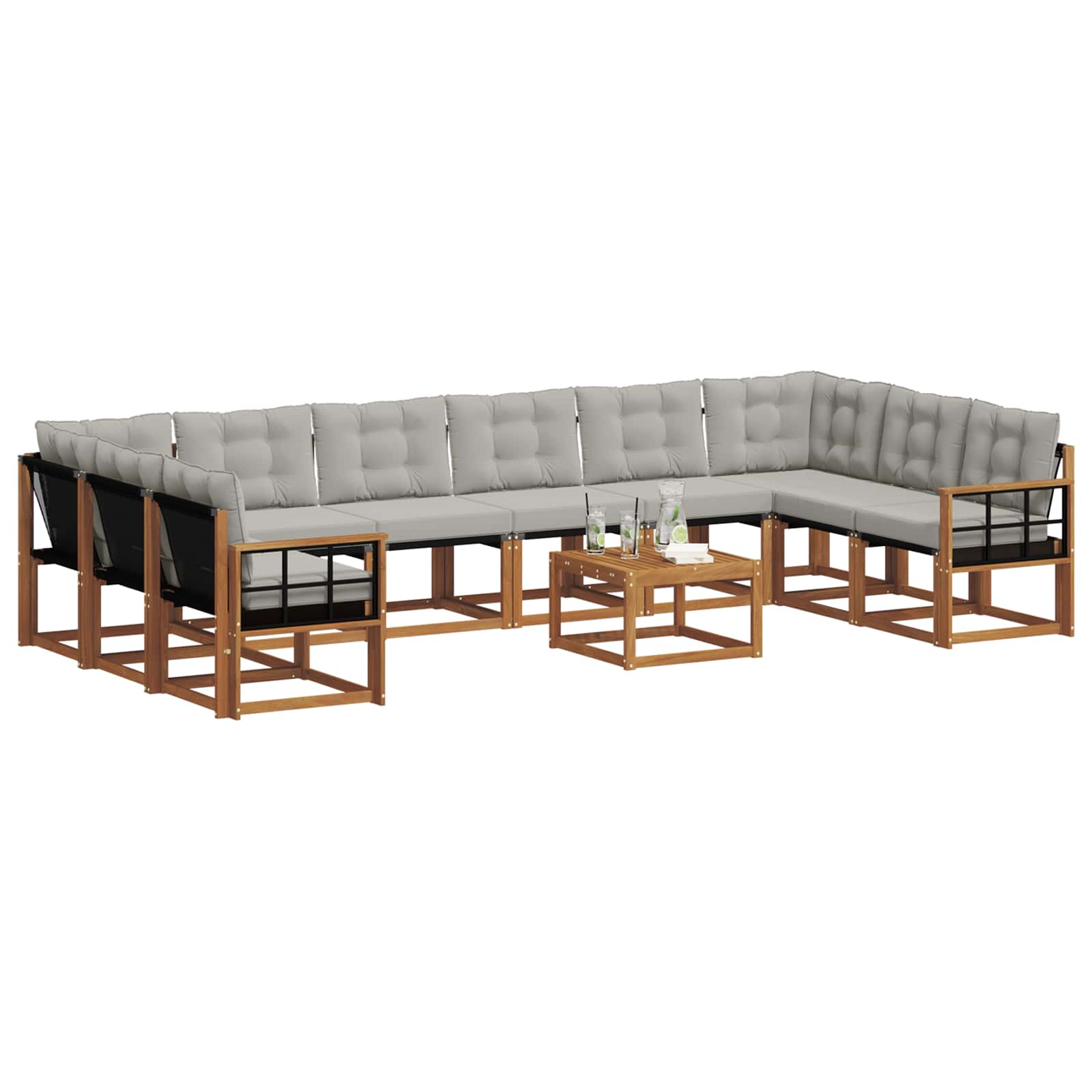 Set vanjskih sofa s jastukom 11 pcs Prirodna i svijetlo siva