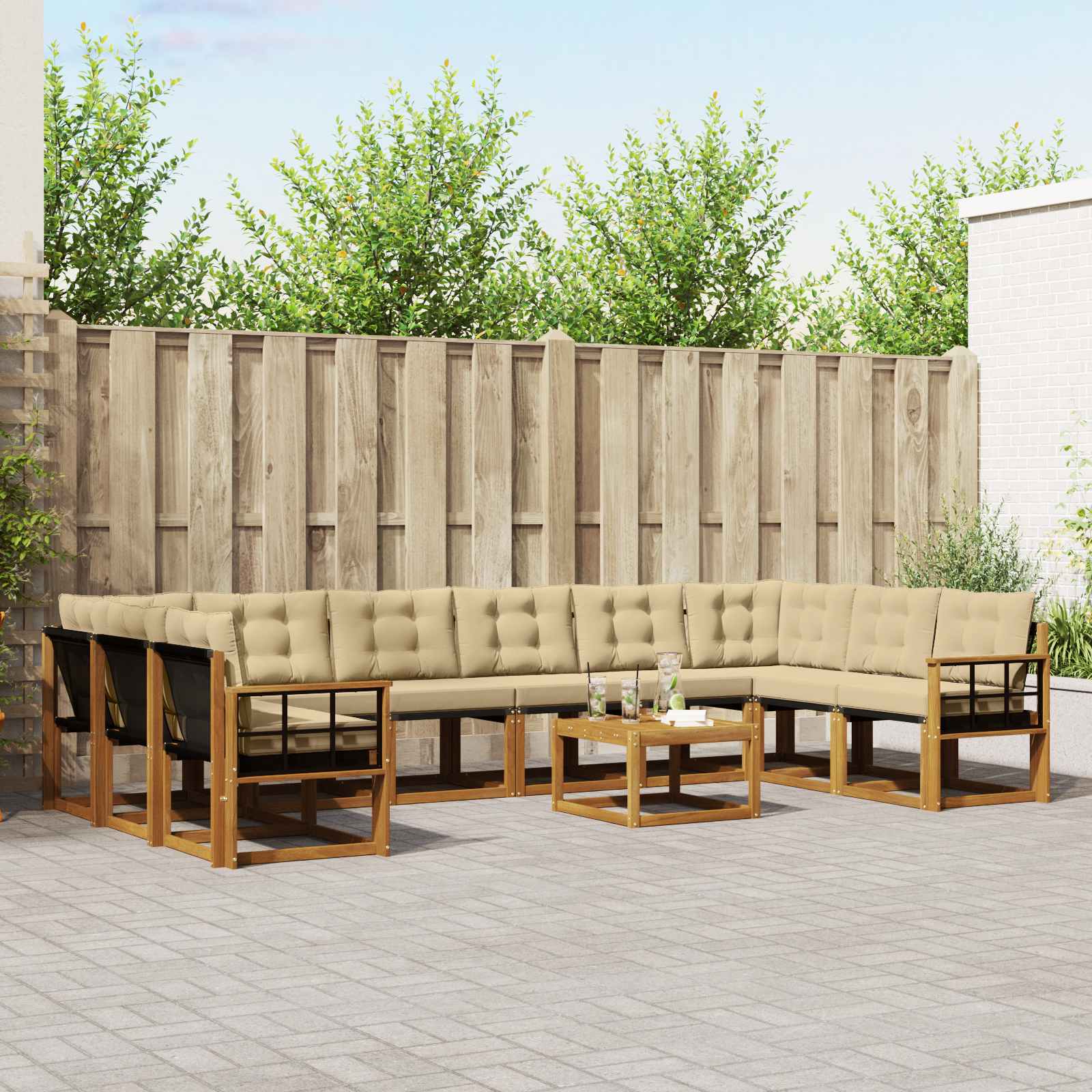 Set vanjskih sofa s jastukom 11 pcs Prirodna i bež