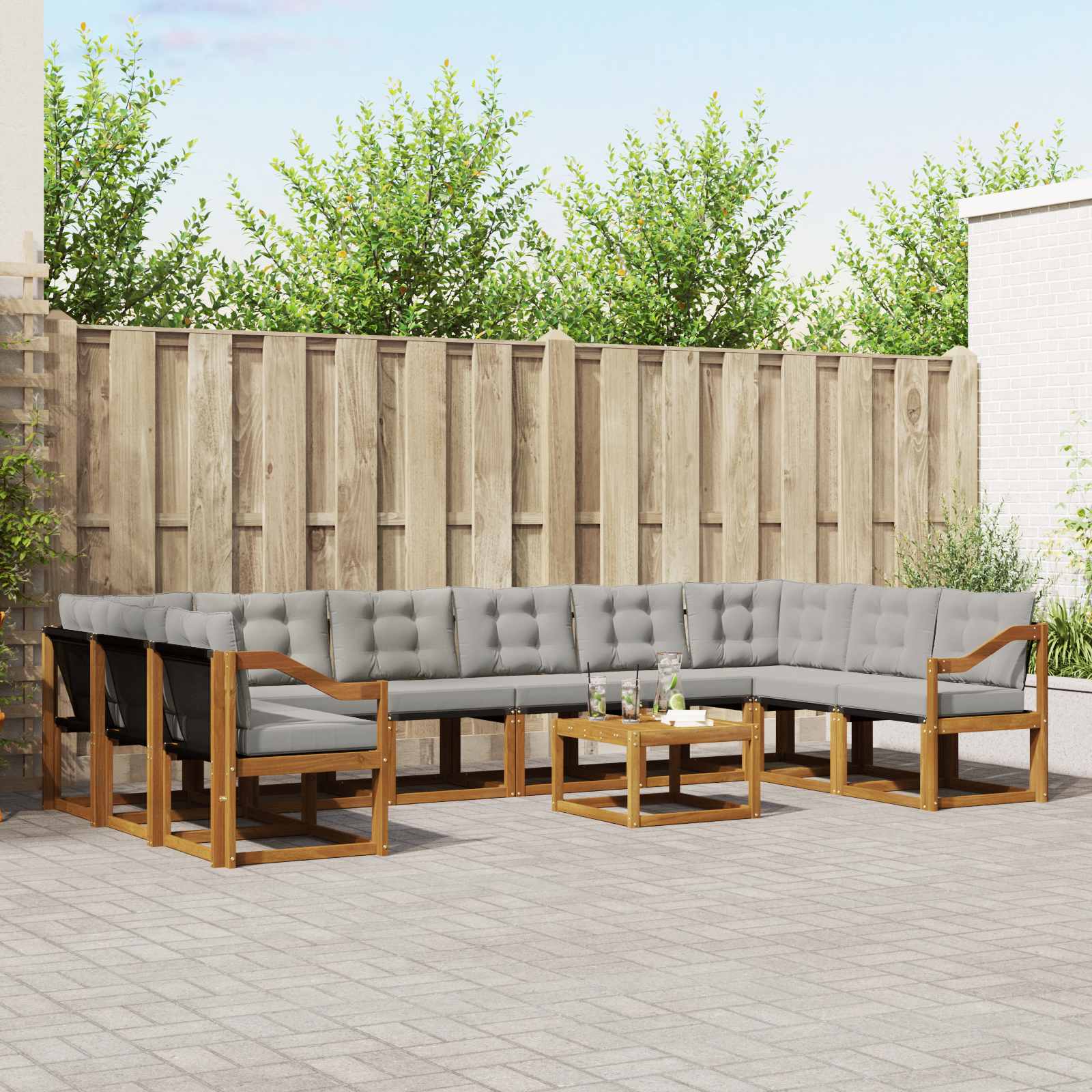 Set vanjskih sofa s jastukom 11 pcs Prirodna i svijetlo siva
