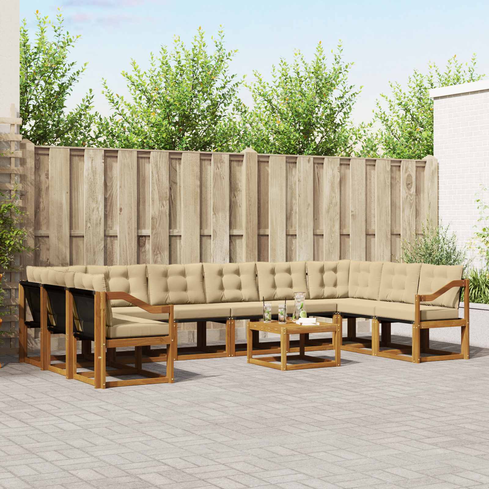 Set vanjskih sofa s jastukom 11 pcs Prirodna i bež