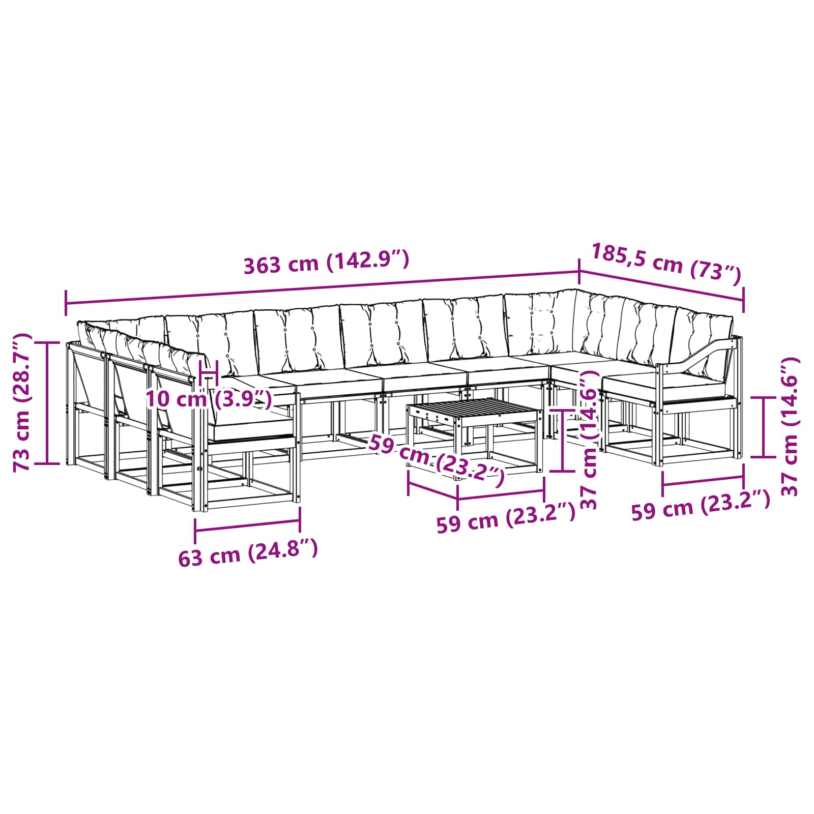 Set vanjskih sofa s jastukom 11 pcs Prirodna i bež