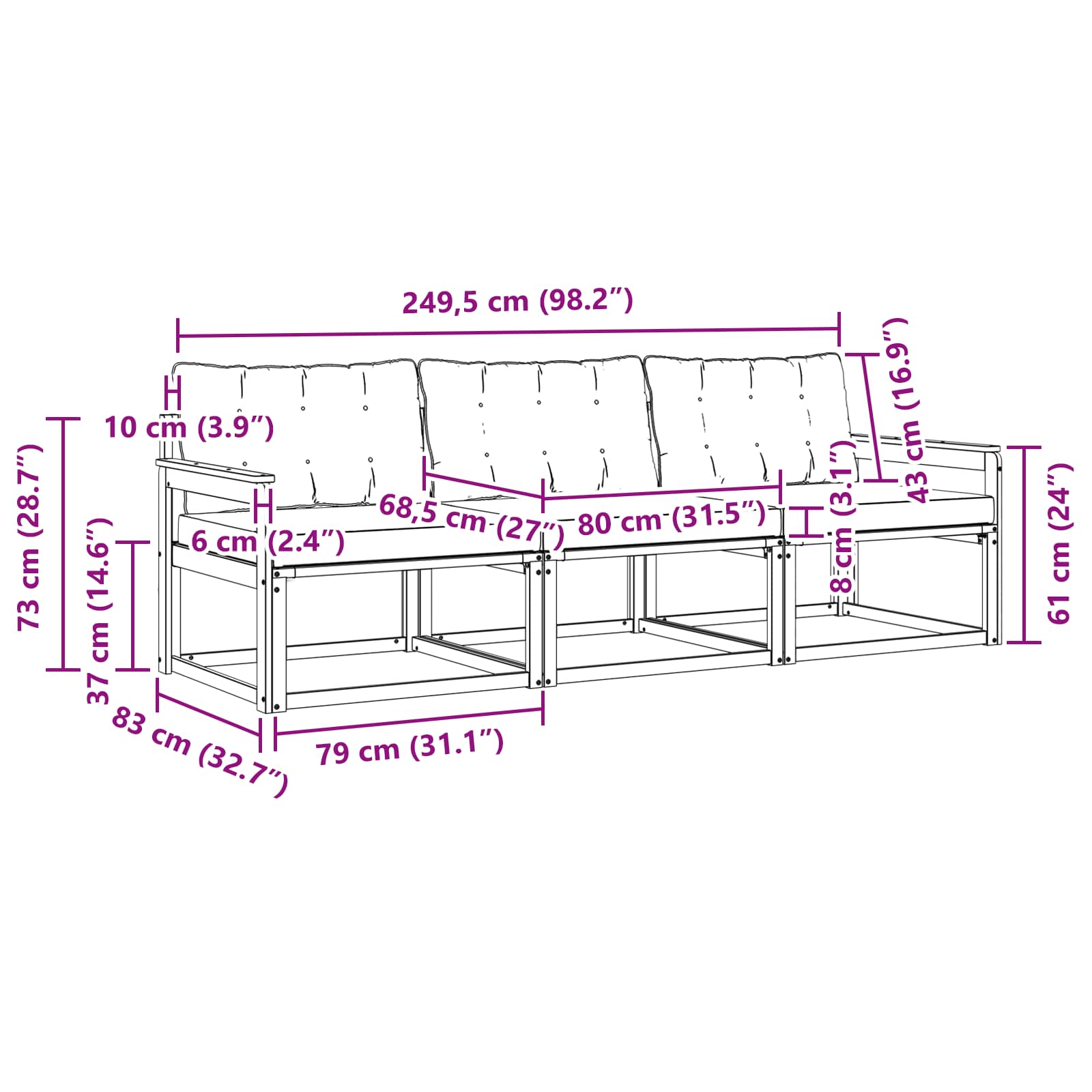 Set vanjskih sofa s jastukom 3 pcs Prirodna i krem