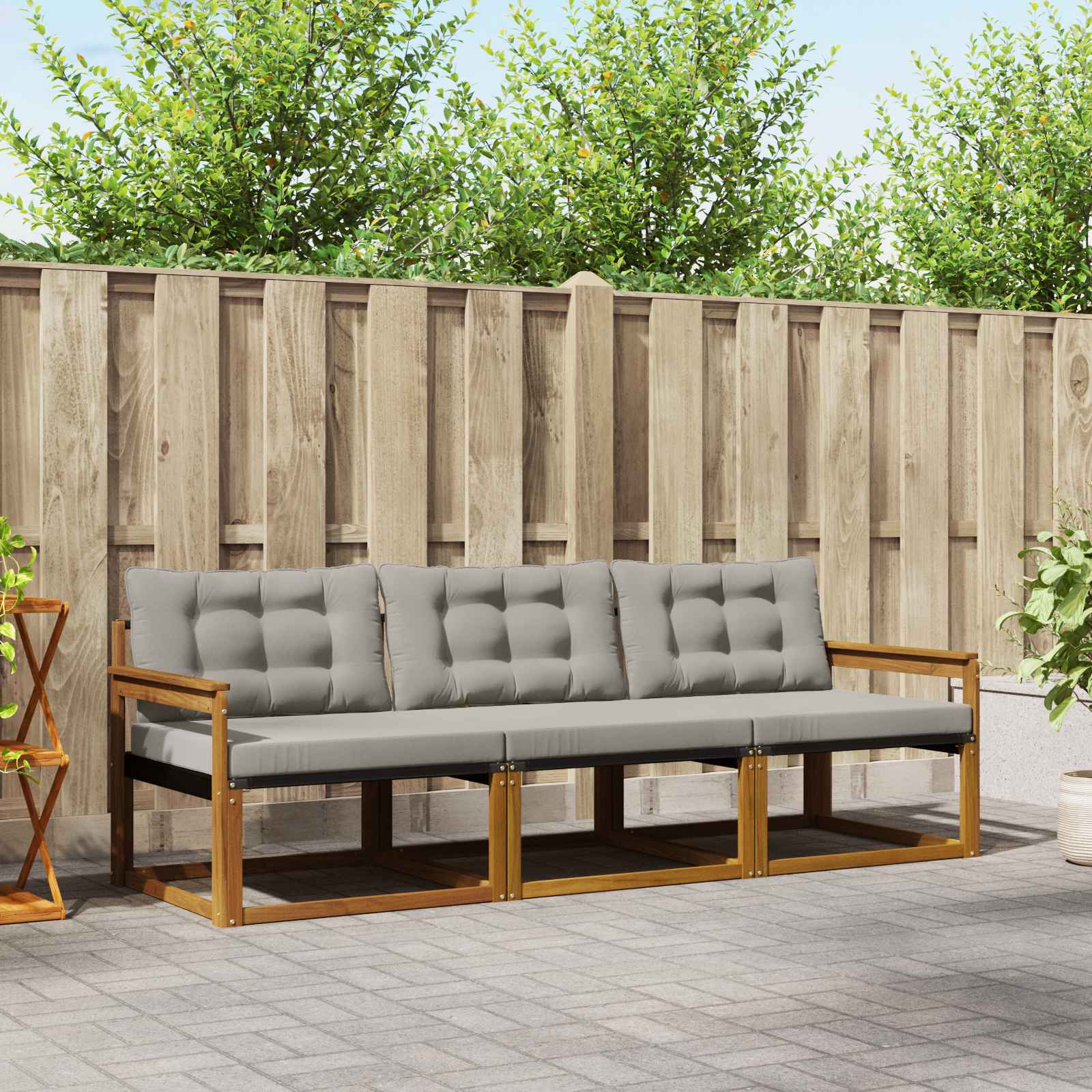 Set vanjskih sofa s jastukom 3 pcs Prirodna i svijetlo siva