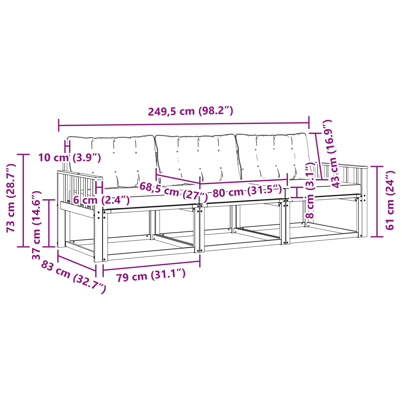 Set vanjskih sofa s jastukom 3 pcs Prirodna i bež