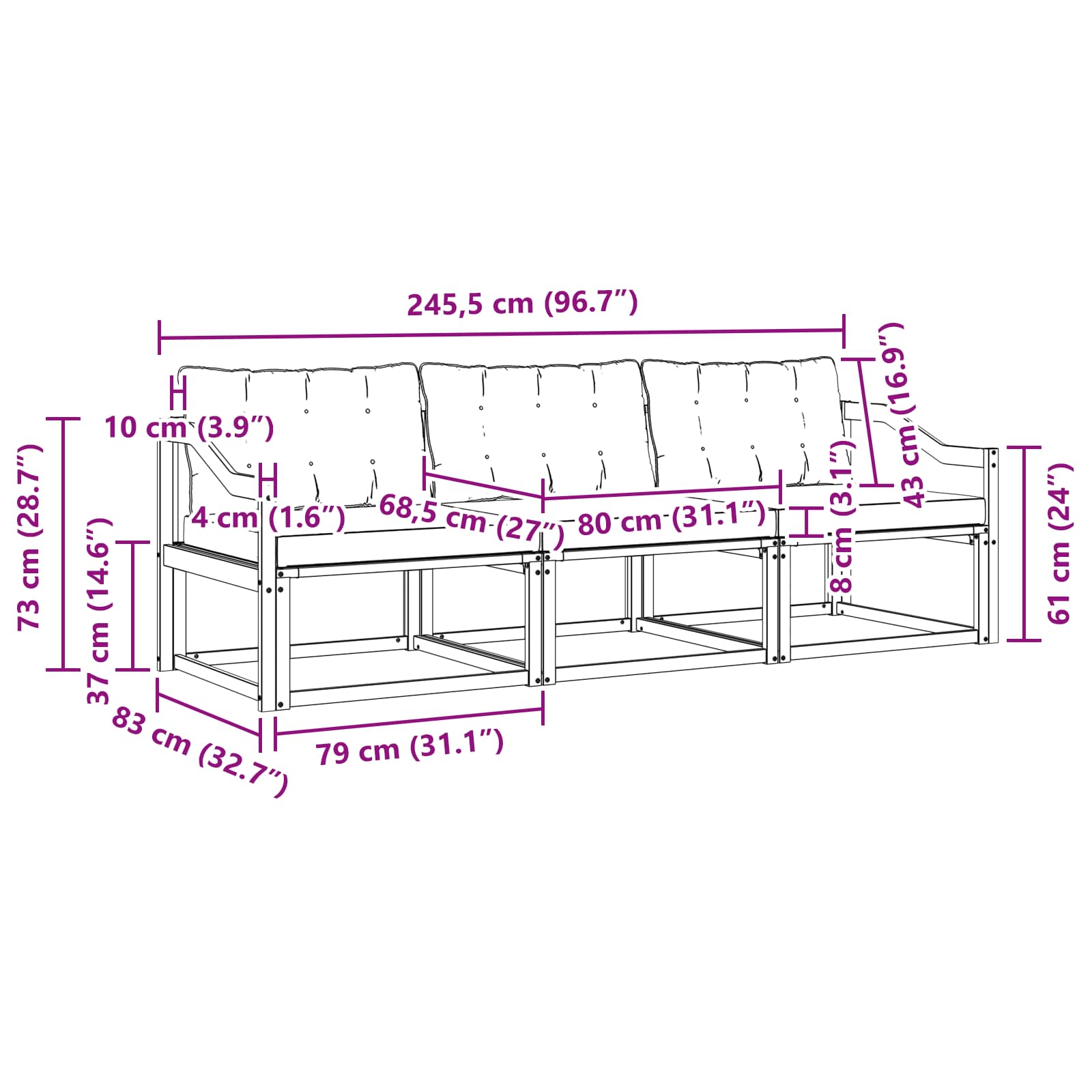 Set vanjskih sofa s jastukom 3 pcs Prirodna i krem