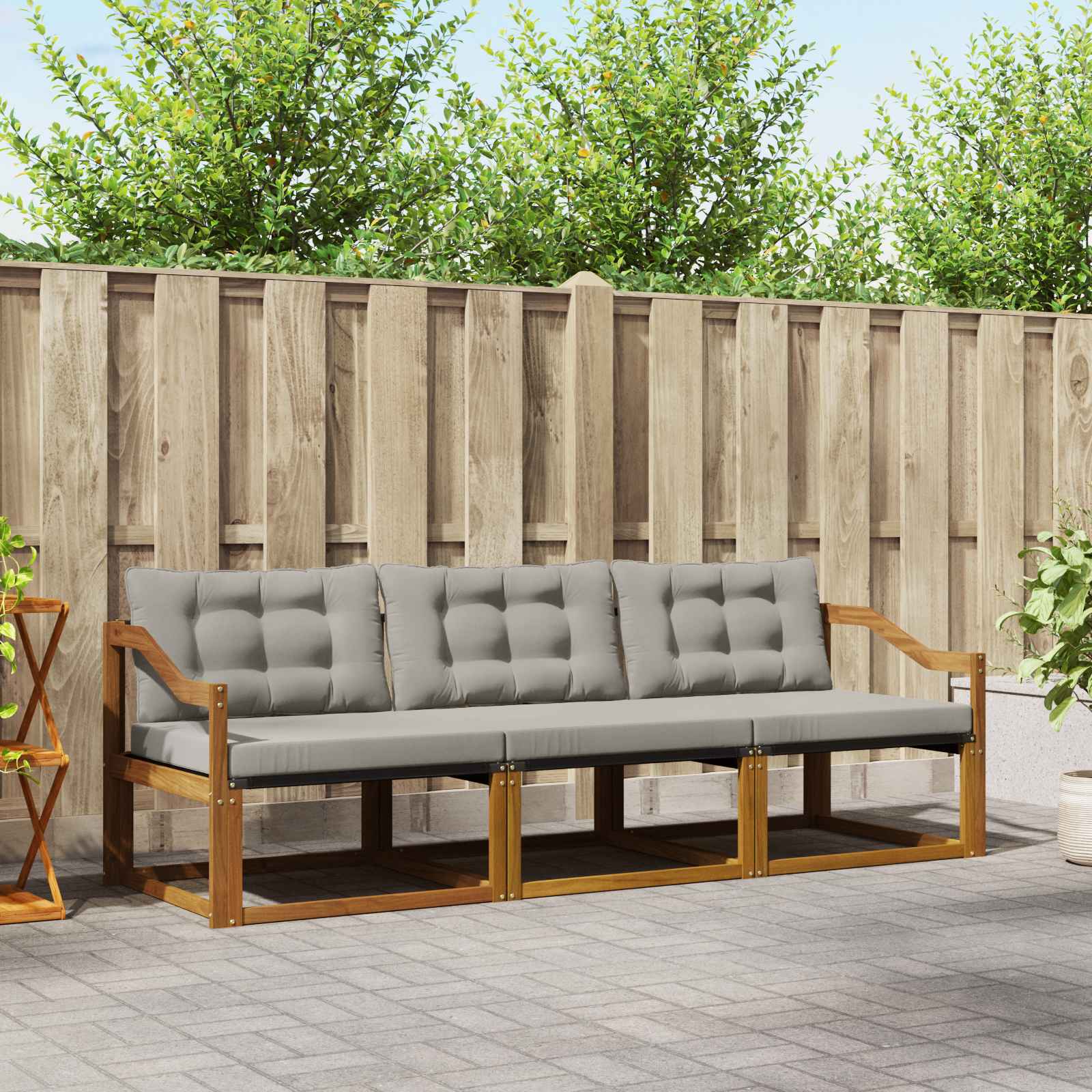 Set vanjskih sofa s jastukom 3 pcs Prirodna i svijetlo siva