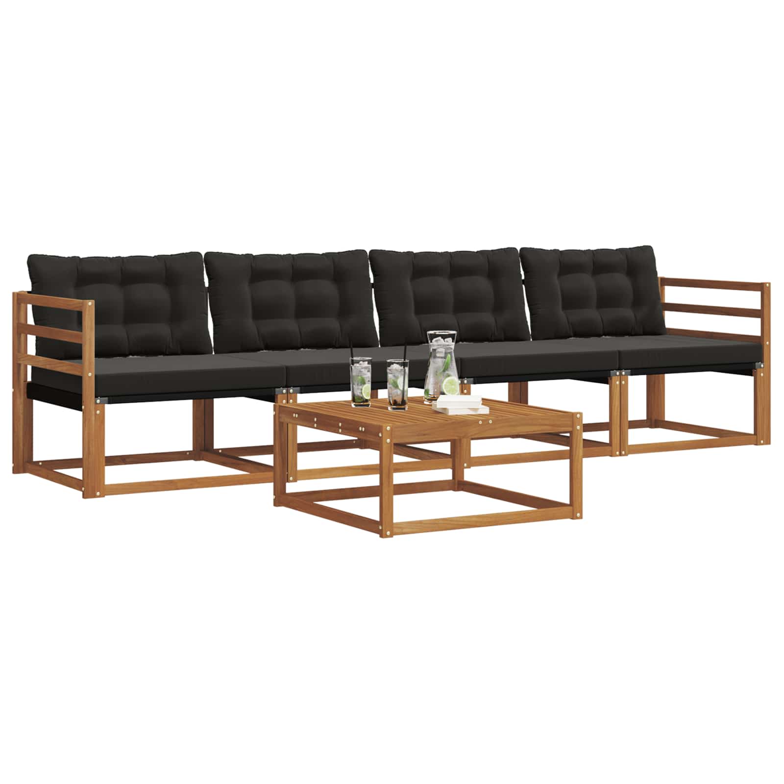 Set vanjskih sofa s jastukom 5 pcs Prirodna i crna
