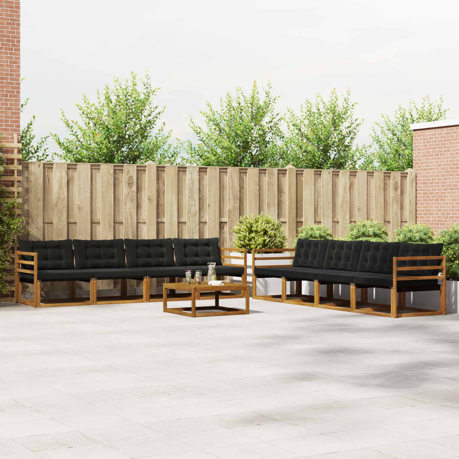 Set vanjskih sofa s jastukom 9 pcs Prirodna i crna